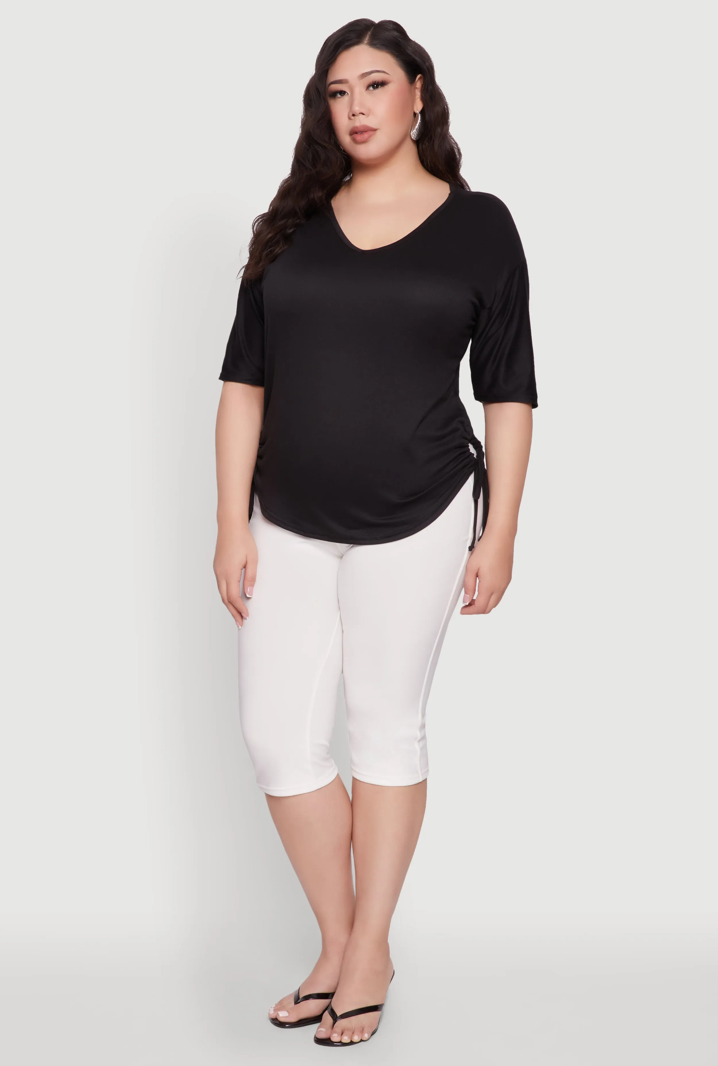 Plus Size Ruched Side Tie V Neck Top sold by Rainbow product image thumbnail 3