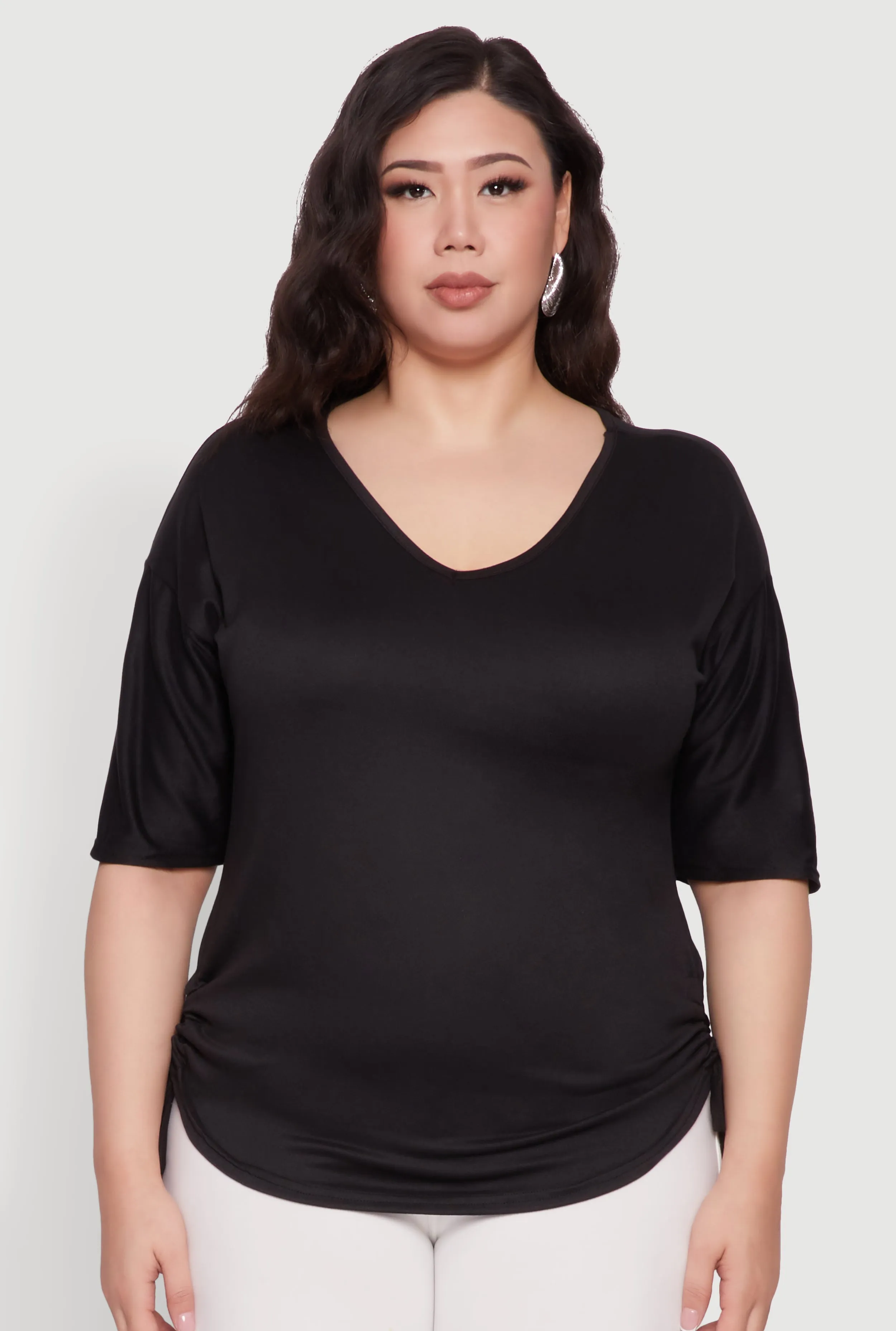 Plus Size Ruched Side Tie V Neck Top sold by Rainbow product image thumbnail 2