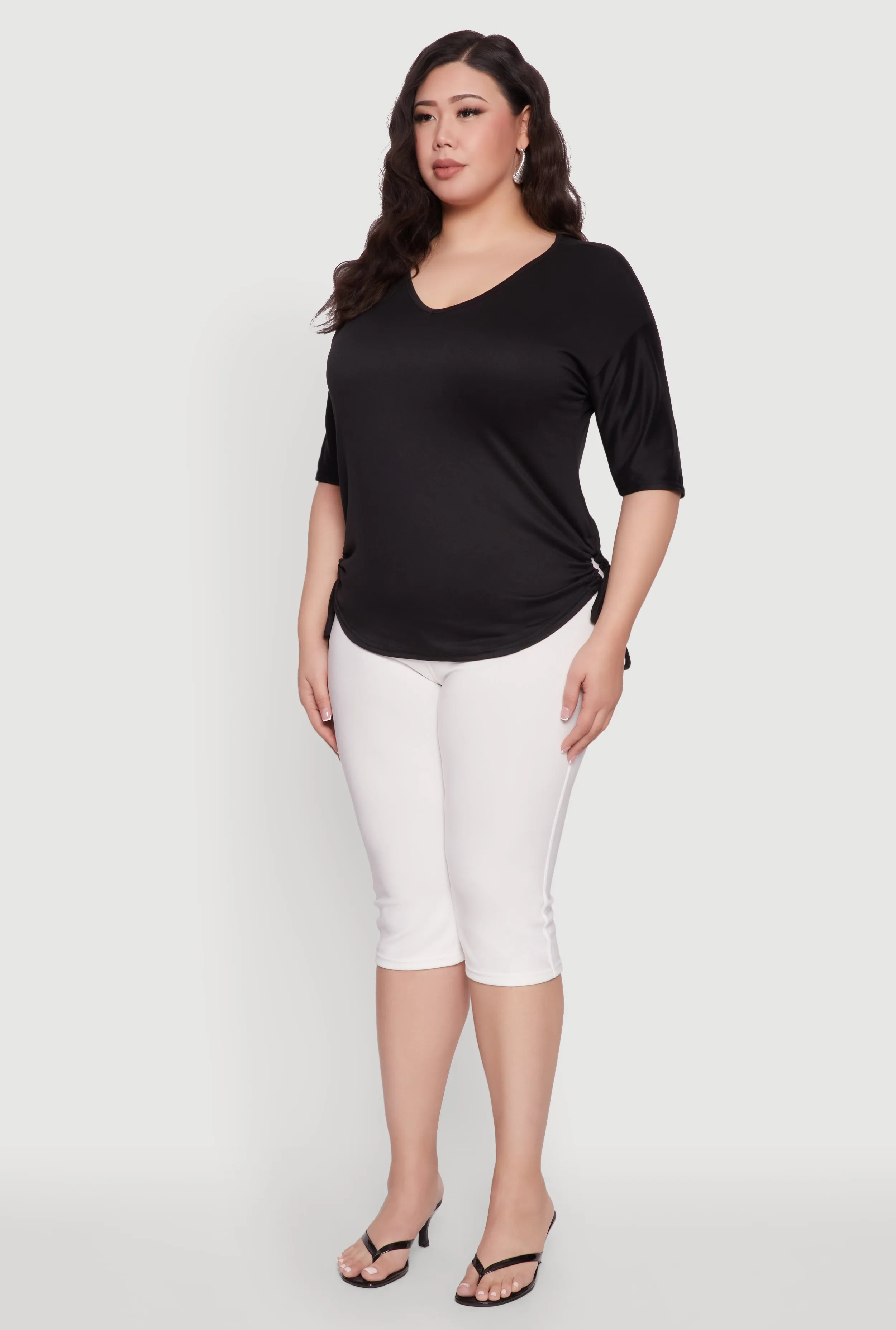 Plus Size Ruched Side Tie V Neck Top sold by Rainbow product image thumbnail 5