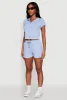 Ribbed Knit Short Sleeve Zip Front Hoodie sold by Rainbow