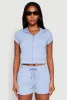Ribbed Knit Short Sleeve Zip Front Hoodie sold by Rainbow