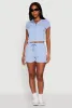 Ribbed Knit Short Sleeve Zip Front Hoodie sold by Rainbow