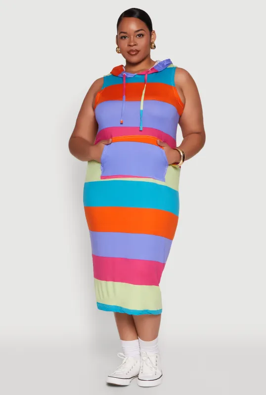 Plus Size Color Blocked Hooded Tank Dress sold by Rainbow
