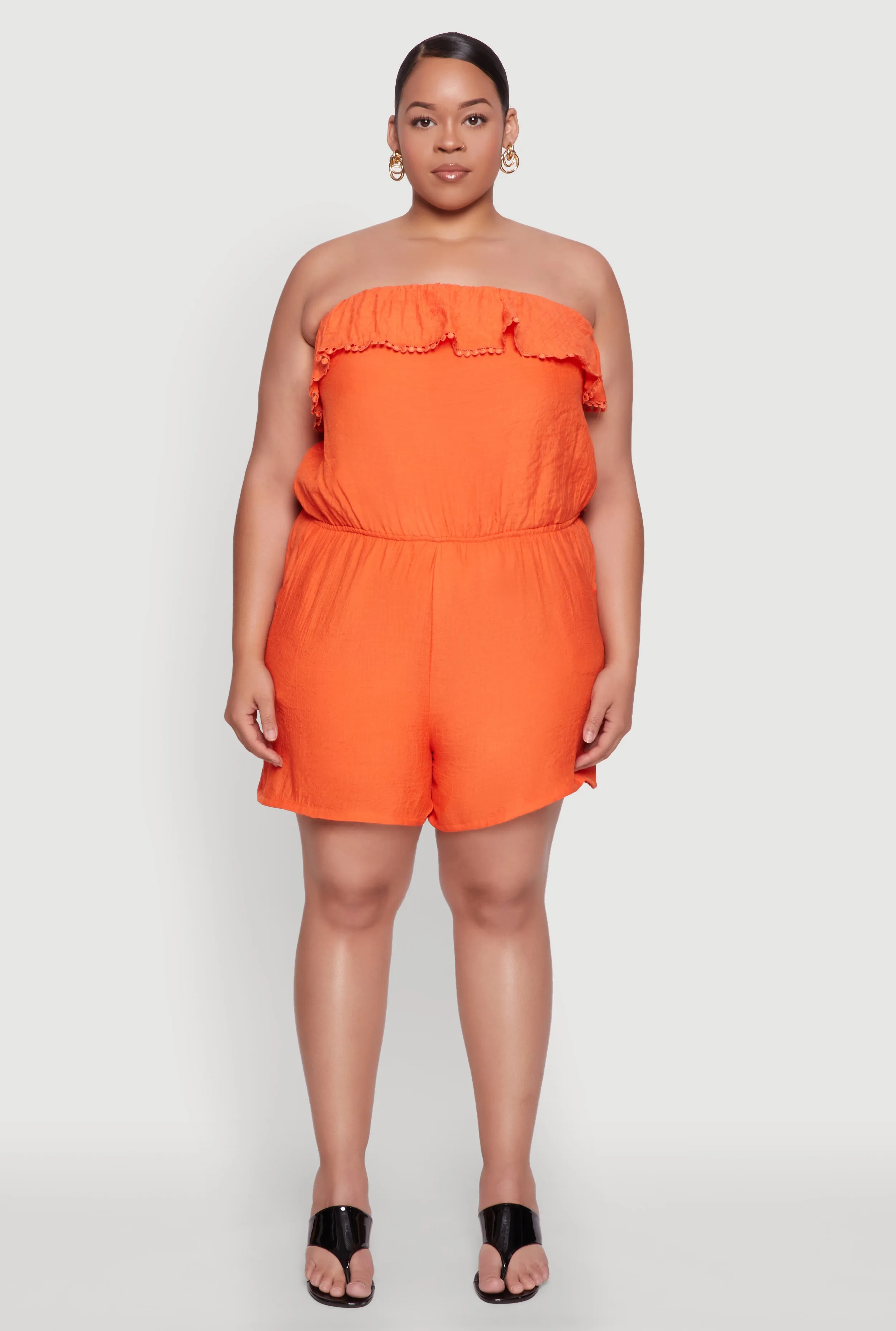 Plus Size Gauze Knit Ruffle Overlay Romper sold by Rainbow