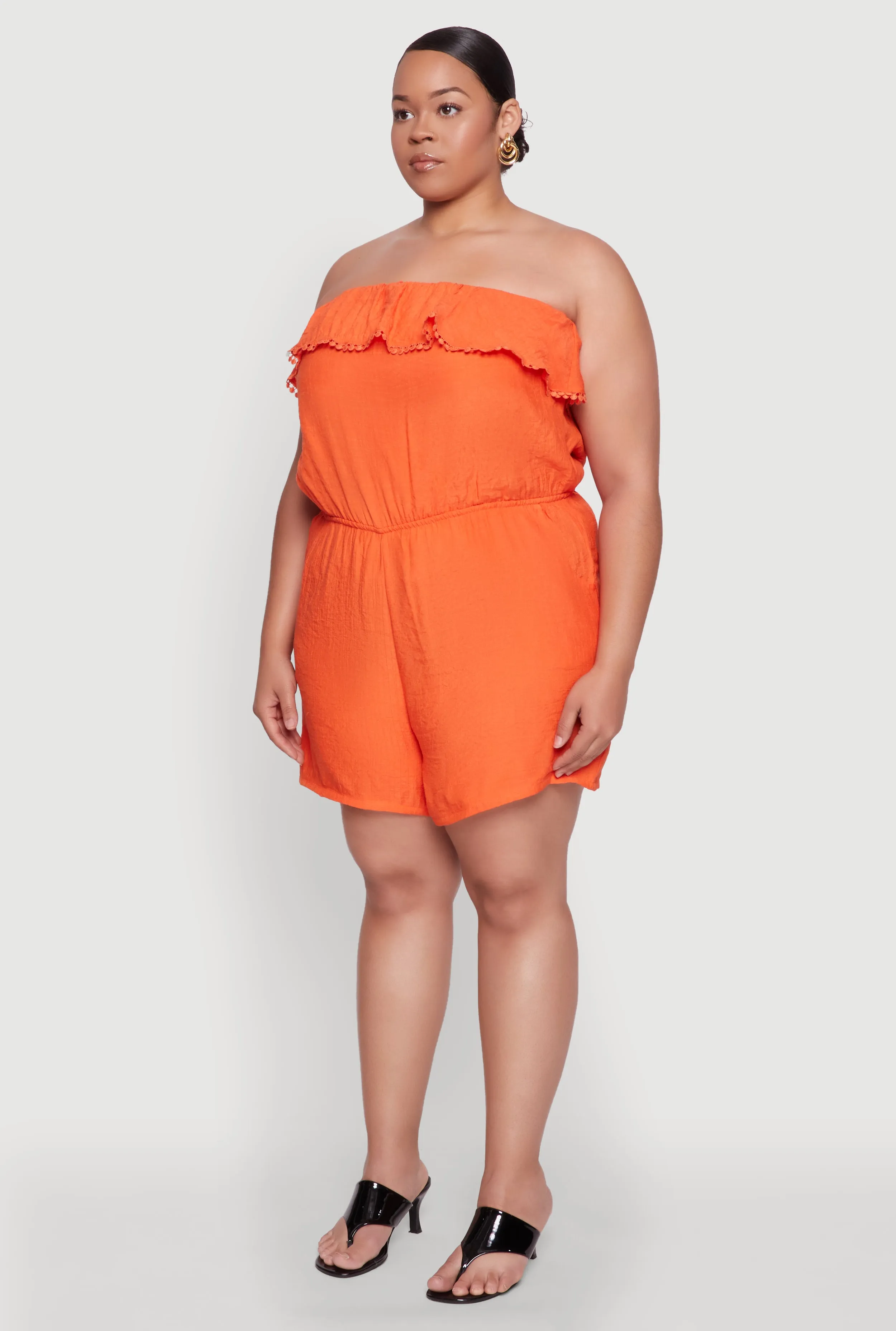 Plus Size Gauze Knit Ruffle Overlay Romper sold by Rainbow product image thumbnail 3