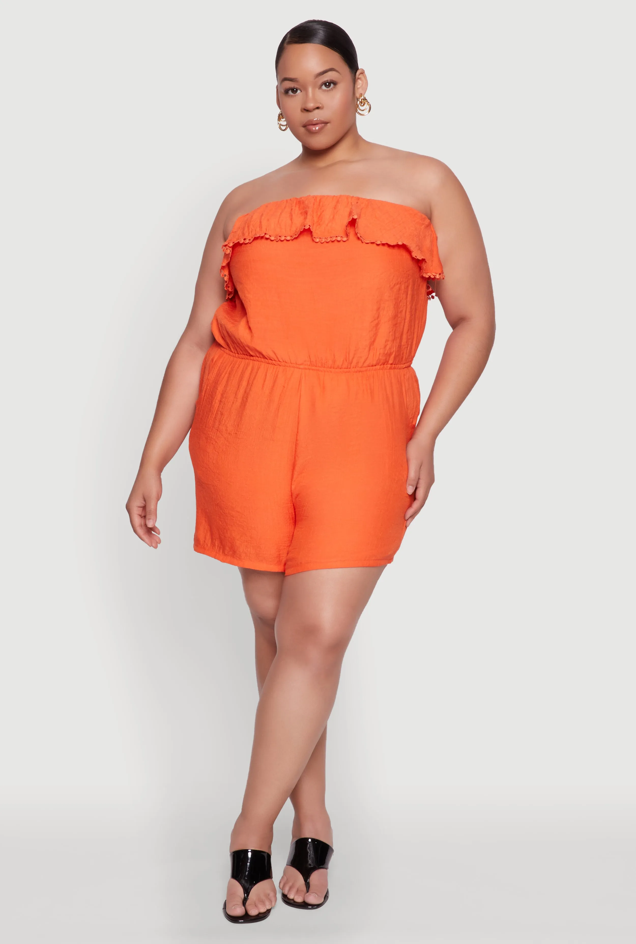 Plus Size Gauze Knit Ruffle Overlay Romper sold by Rainbow product image thumbnail 2