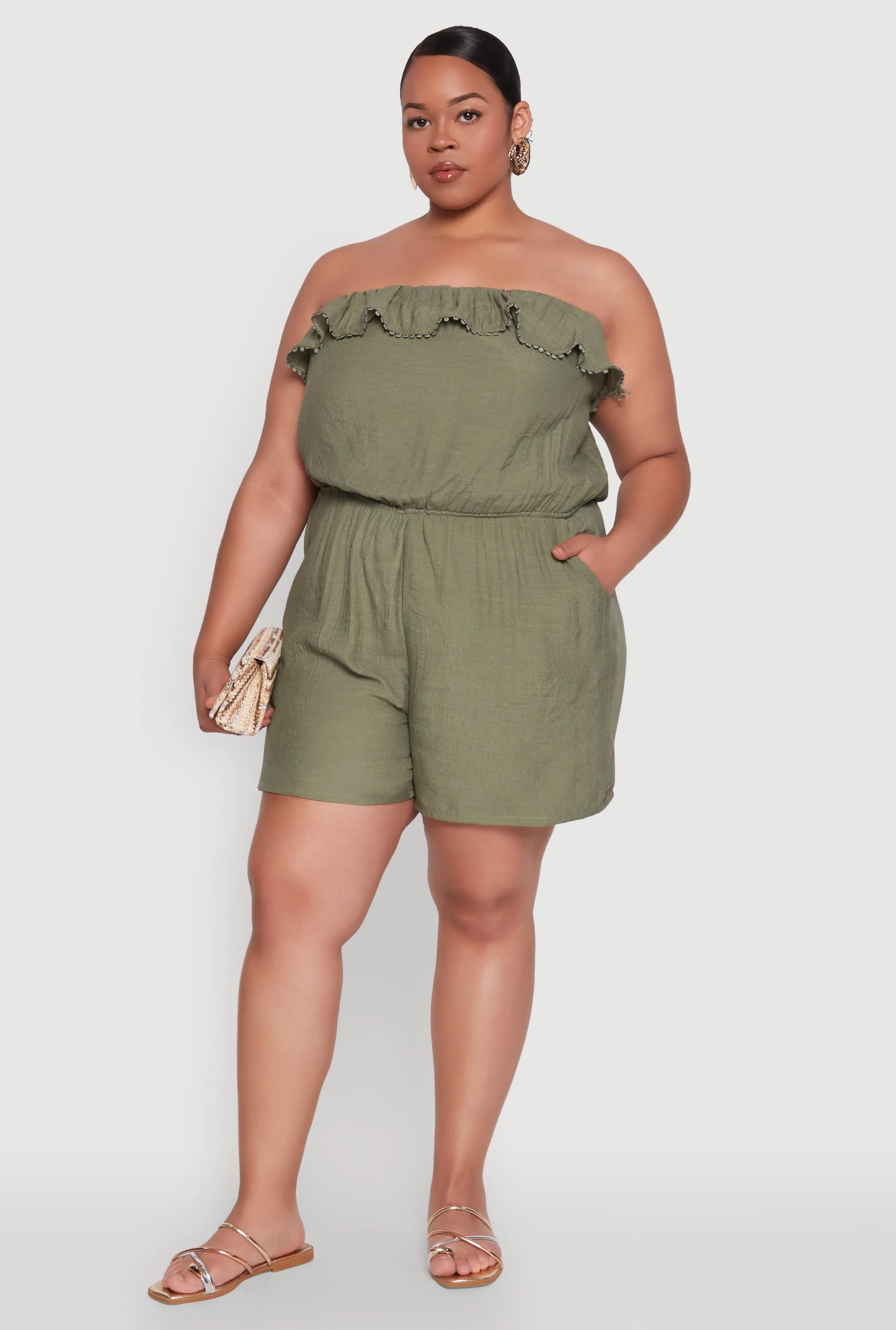 Plus Size Gauze Knit Ruffle Overlay Romper sold by Rainbow product image thumbnail 2
