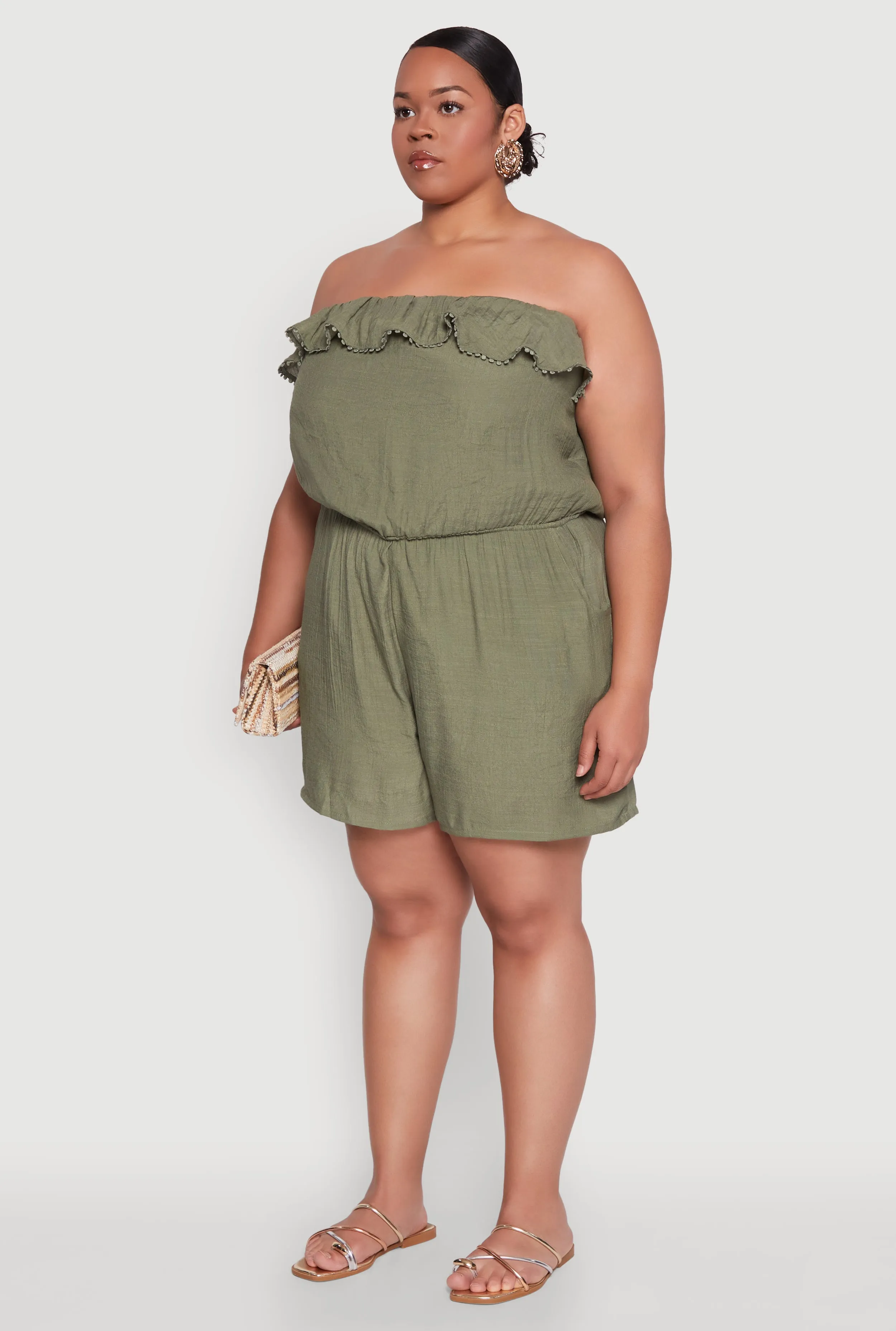 Plus Size Gauze Knit Ruffle Overlay Romper sold by Rainbow product image thumbnail 3