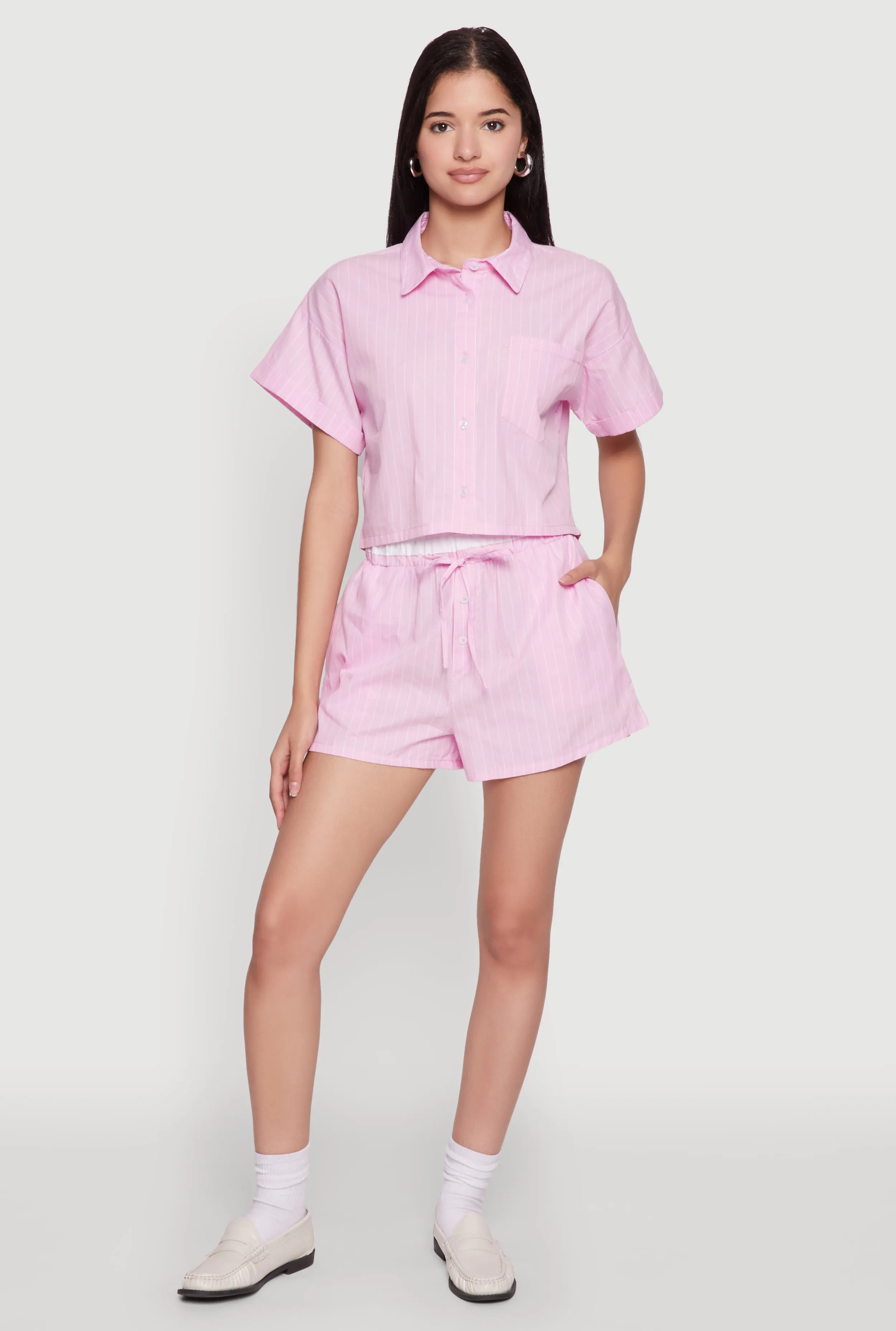 Iris Contrast Trim Pinstripe Shorts sold by Rainbow