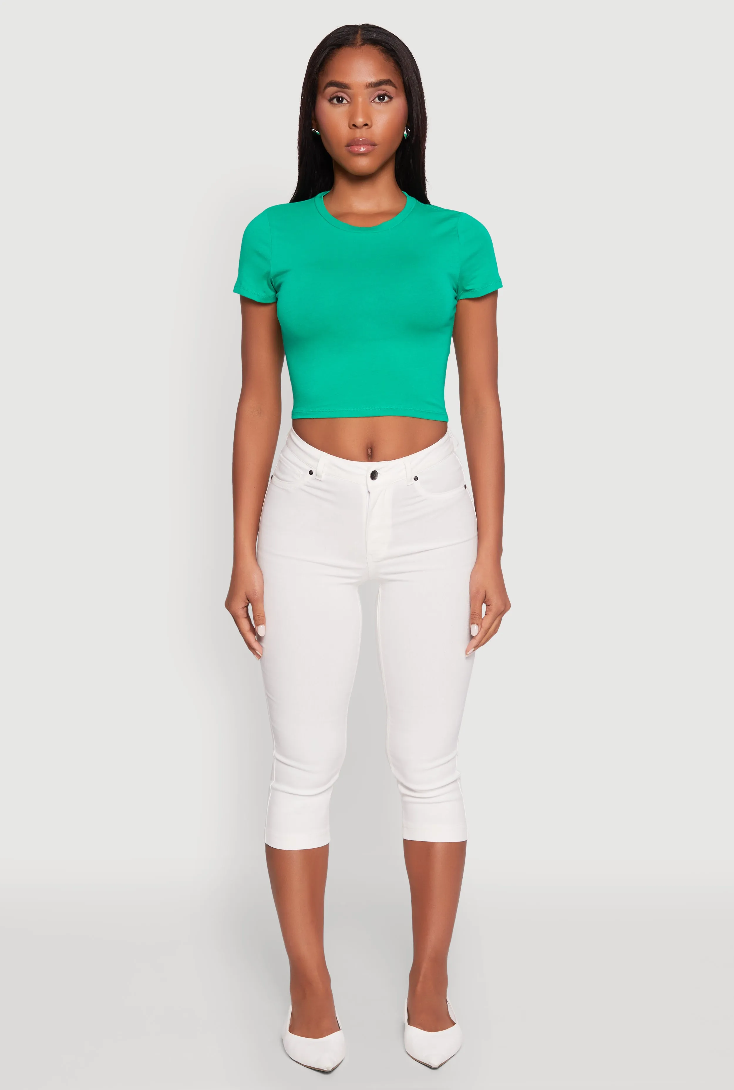 Cropped Short Sleeve Crew Neck Tee sold by Rainbow product image thumbnail 3