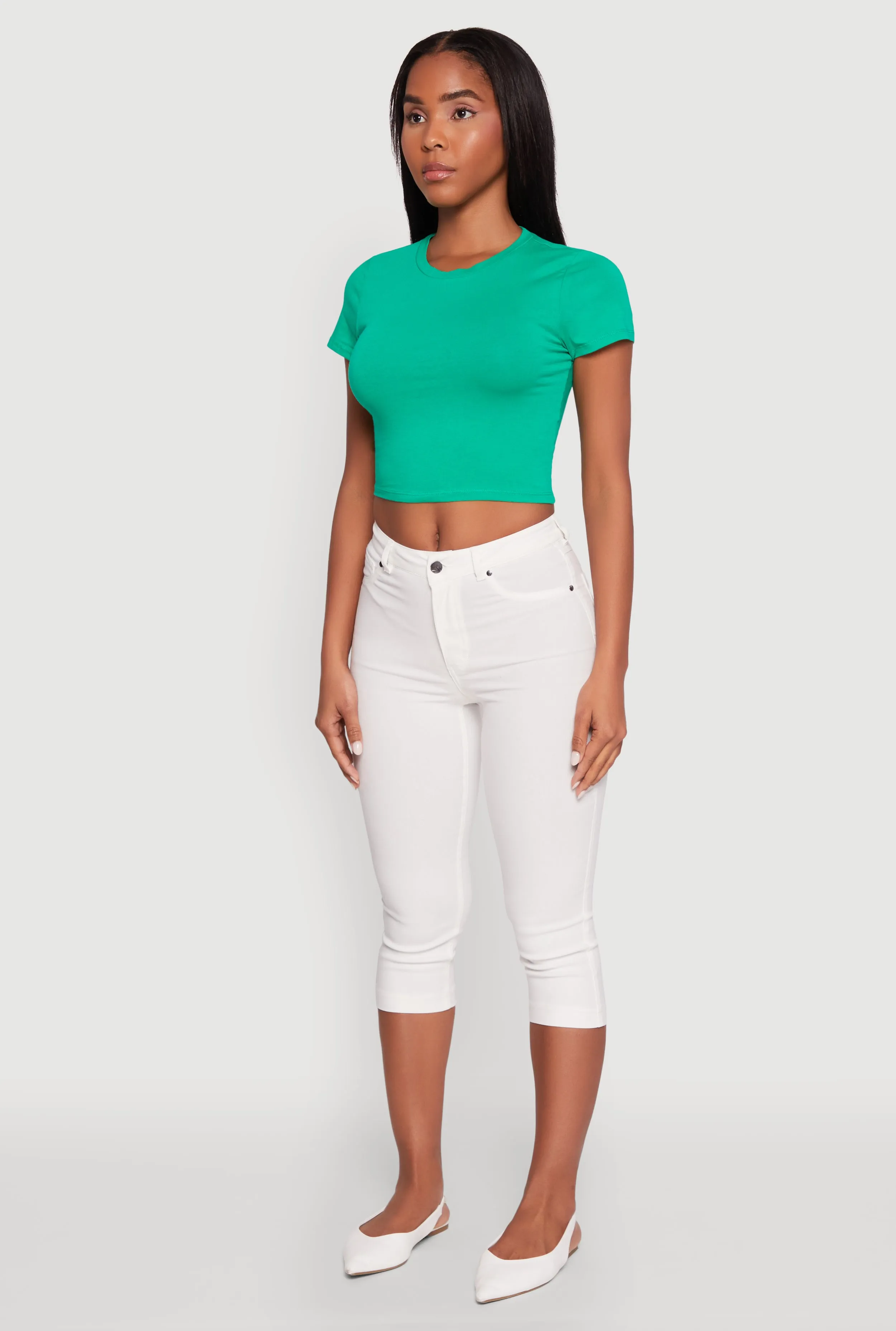 Cropped Short Sleeve Crew Neck Tee sold by Rainbow product image thumbnail 5