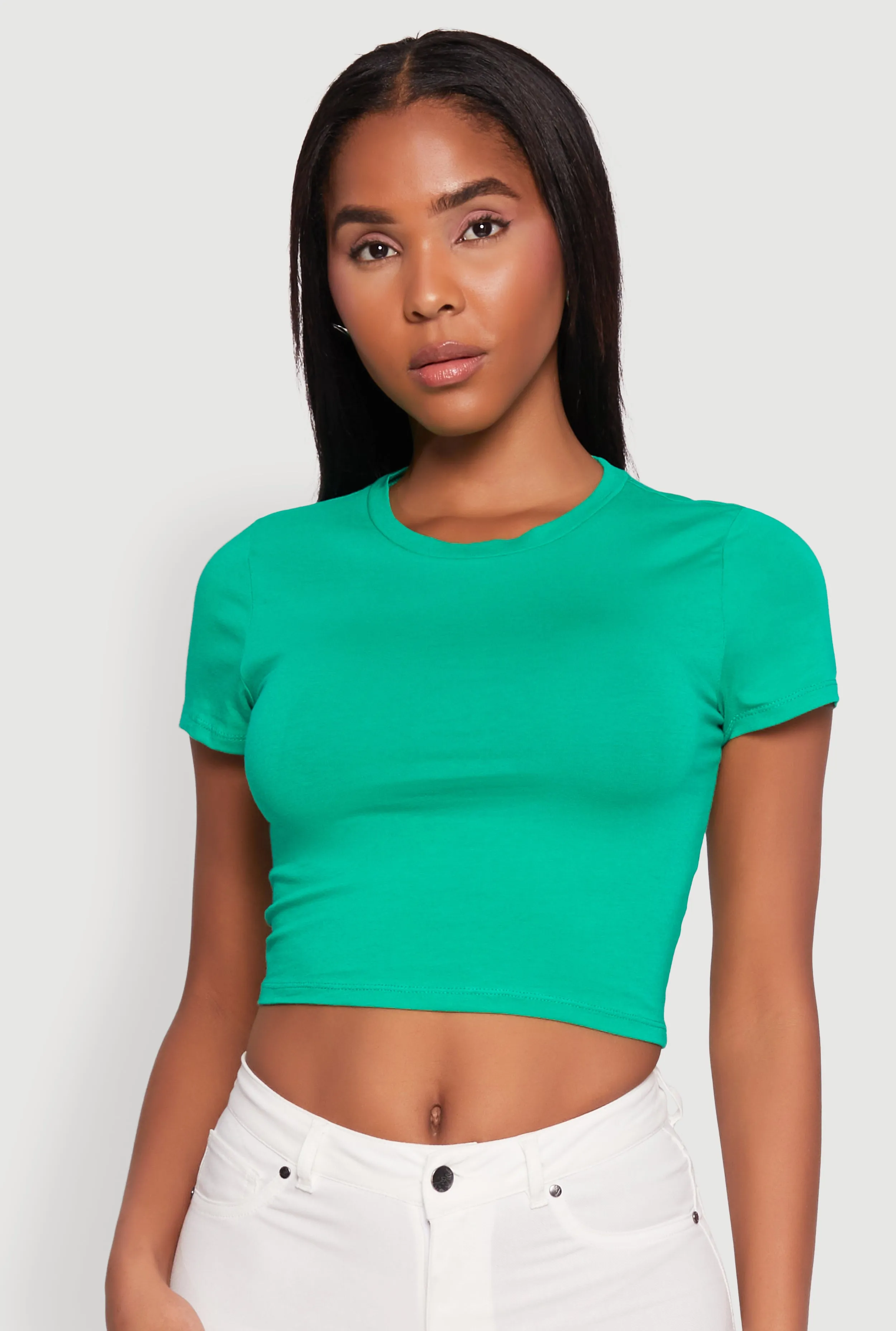 Cropped Short Sleeve Crew Neck Tee sold by Rainbow product image thumbnail 2