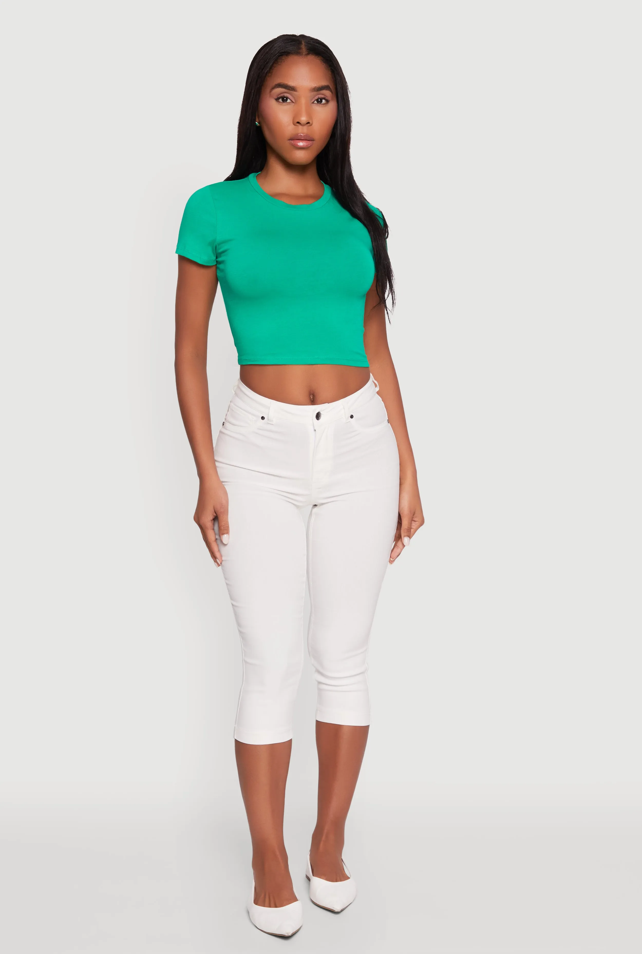 Cropped Short Sleeve Crew Neck Tee sold by Rainbow