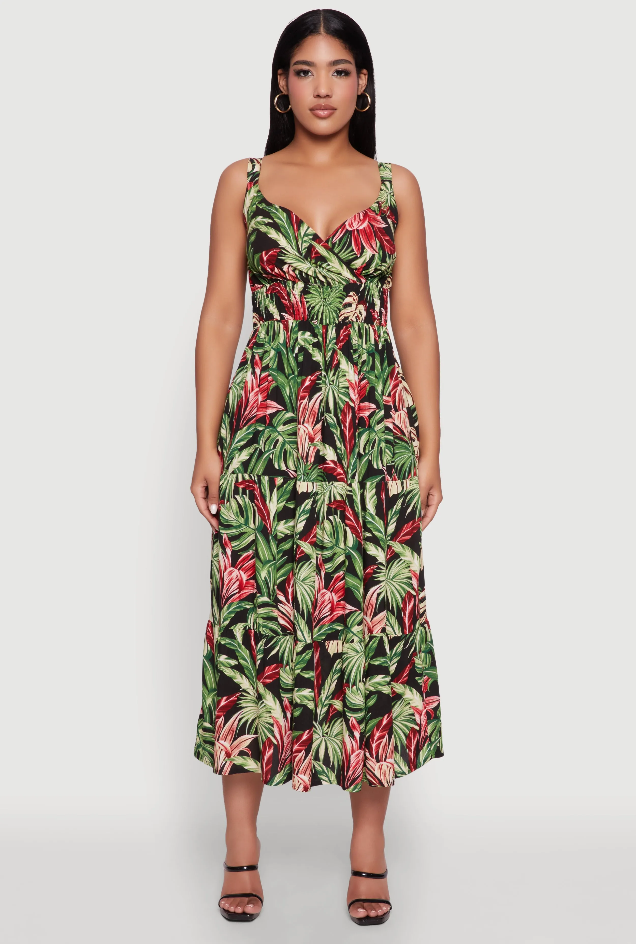 Tropical Leaf Print Empire Waist Sundress sold by Rainbow
