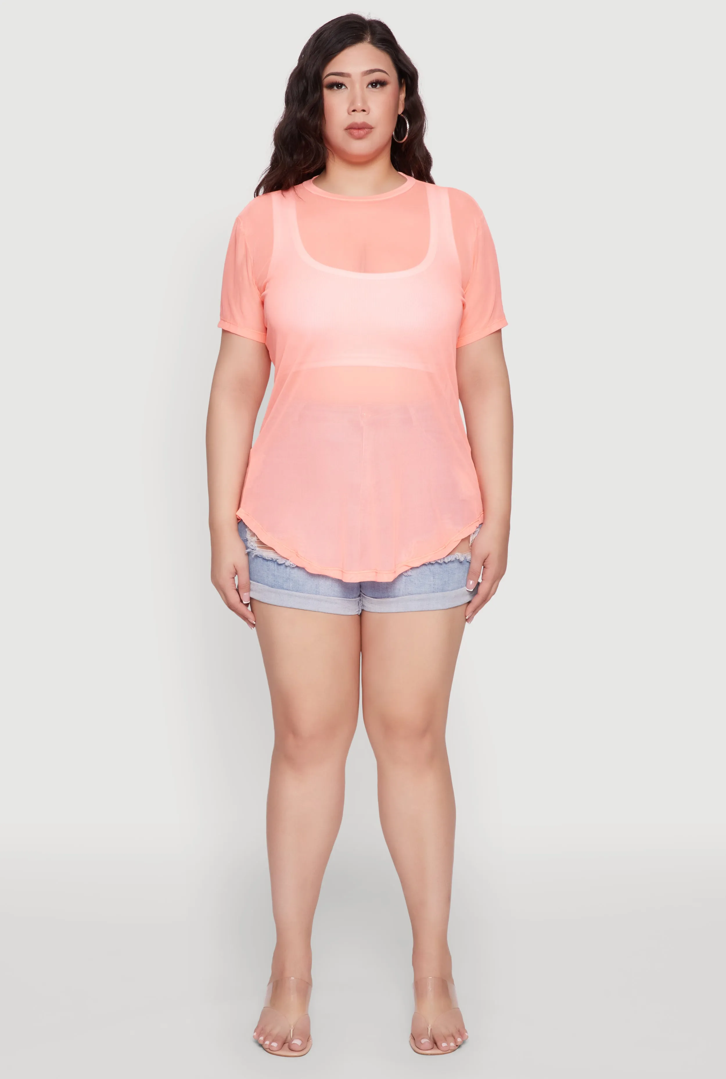 Plus Size Mesh Crew Neck Tunic Top sold by Rainbow