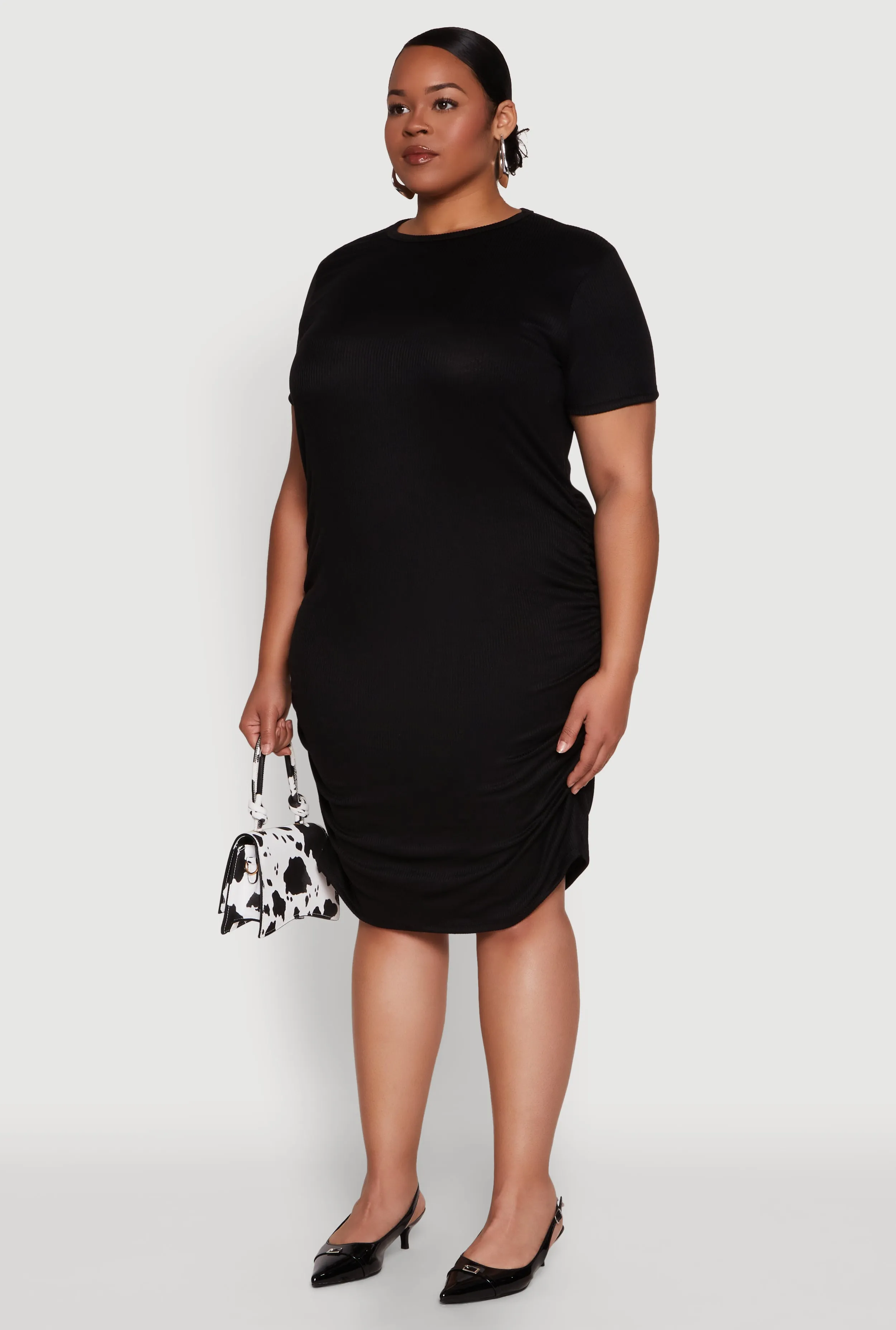 Plus Size Side Ruched Rib Knit T Shirt Dress sold by Rainbow product image thumbnail 3