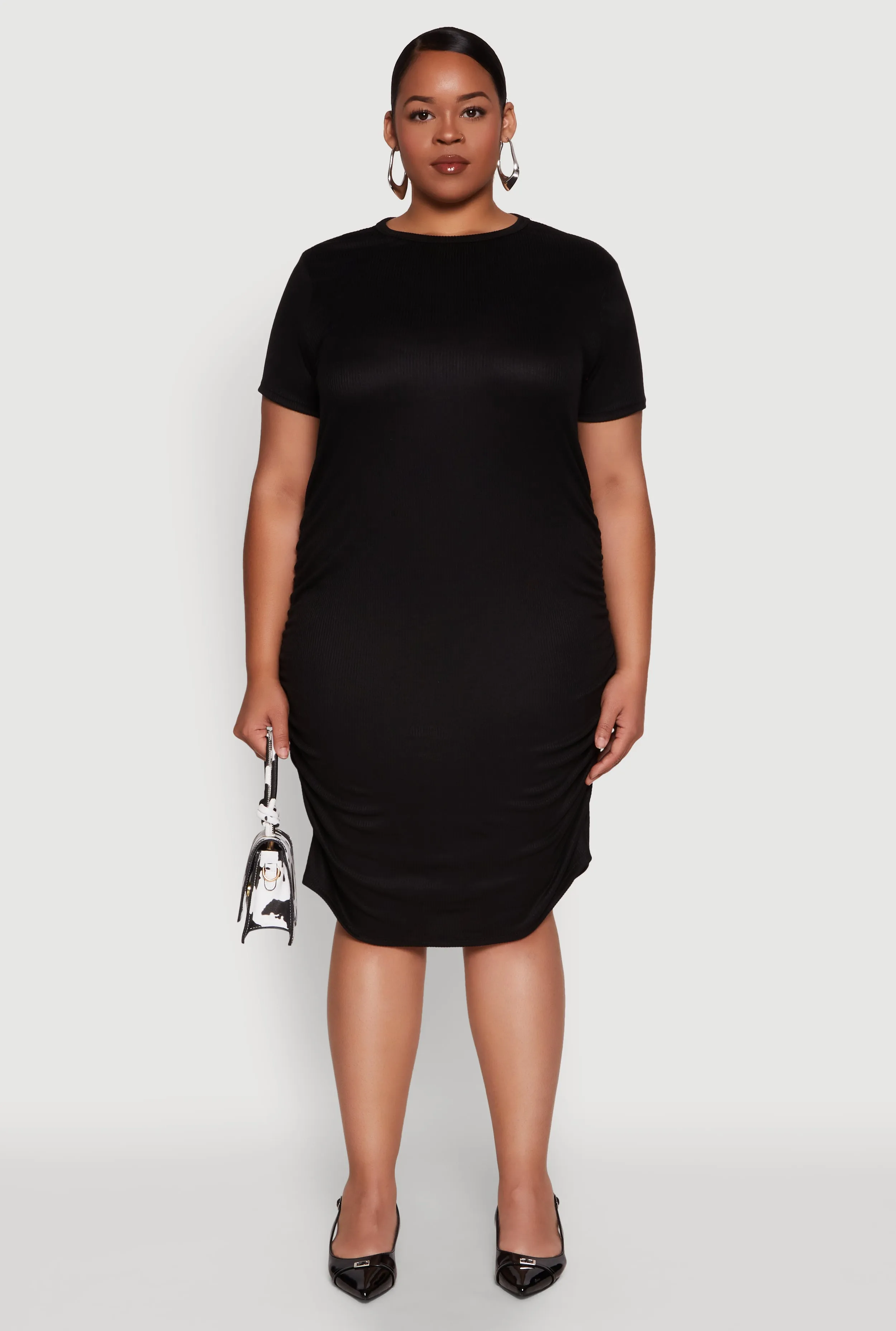 Plus Size Side Ruched Rib Knit T Shirt Dress sold by Rainbow product image thumbnail 2