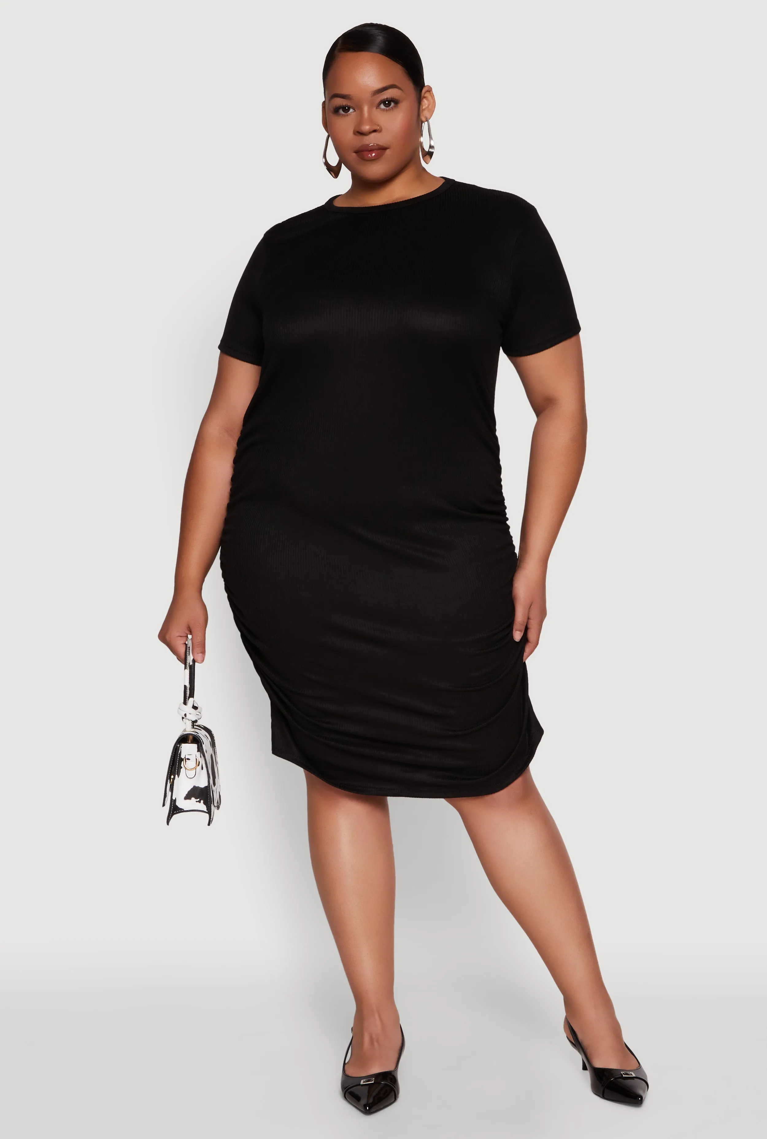 Plus Size Side Ruched Rib Knit T Shirt Dress sold by Rainbow