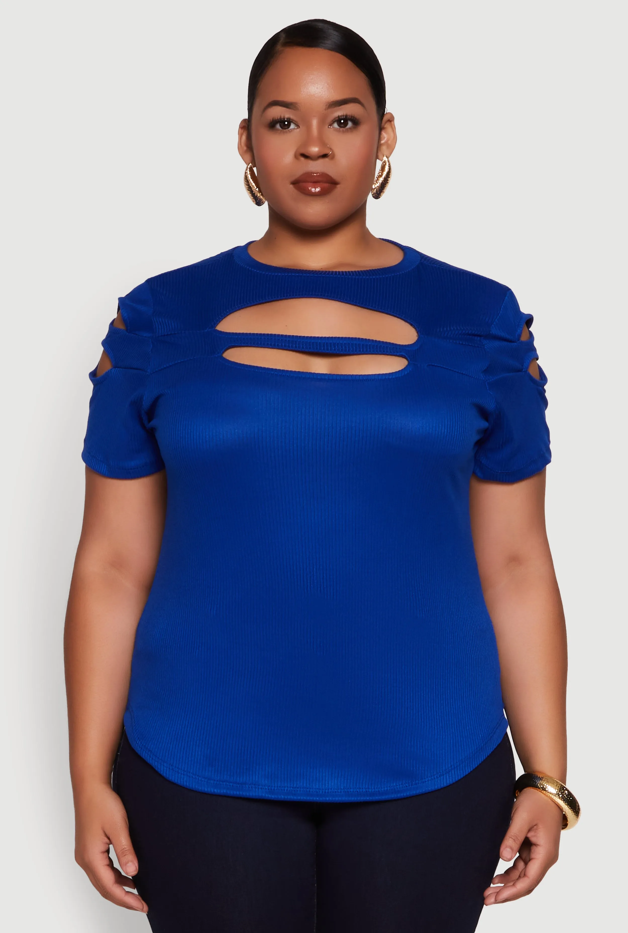 Plus Size Cut Out Detail Short Sleeve Top sold by Rainbow product image thumbnail 2