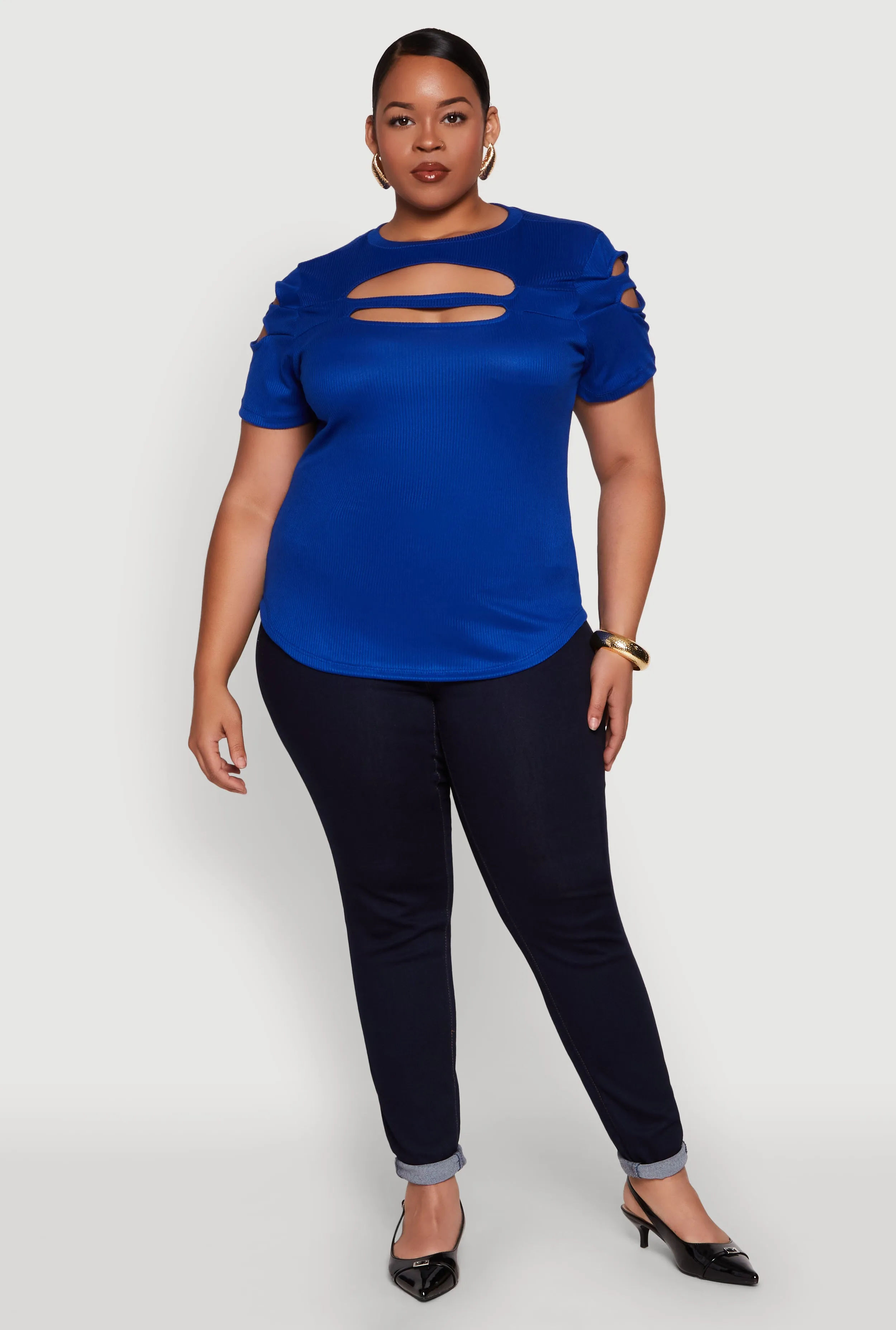 Plus Size Cut Out Detail Short Sleeve Top sold by Rainbow