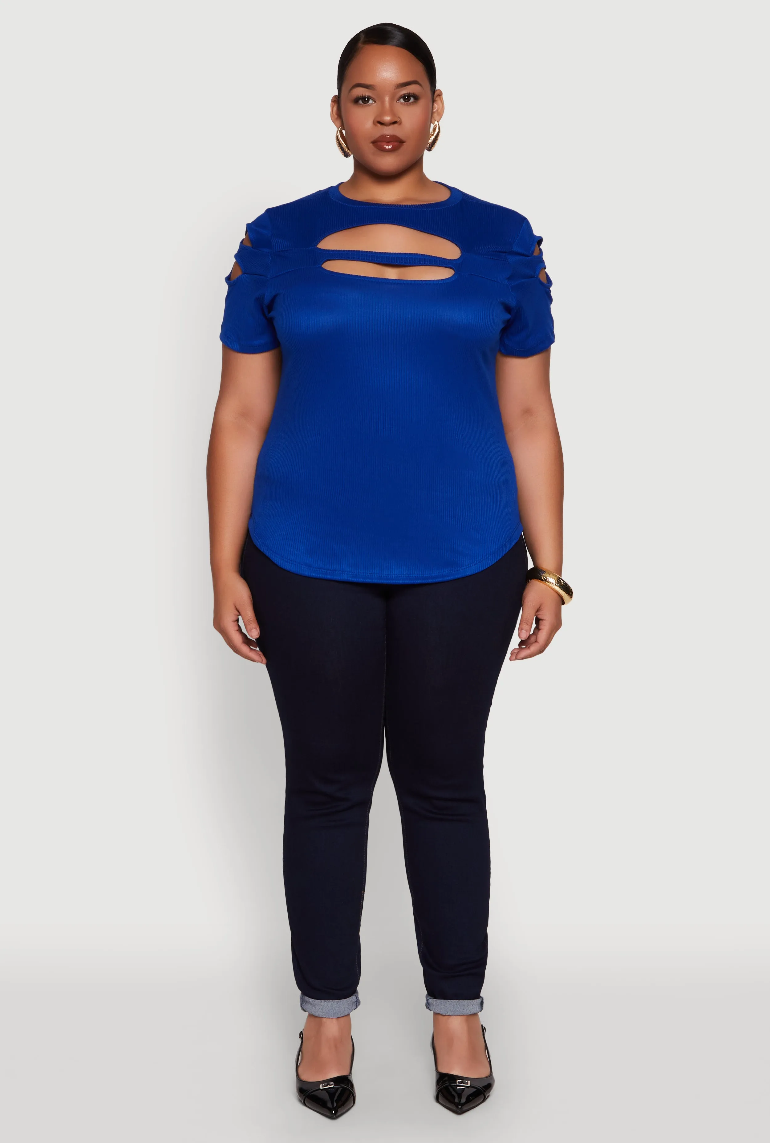 Plus Size Cut Out Detail Short Sleeve Top sold by Rainbow product image thumbnail 3