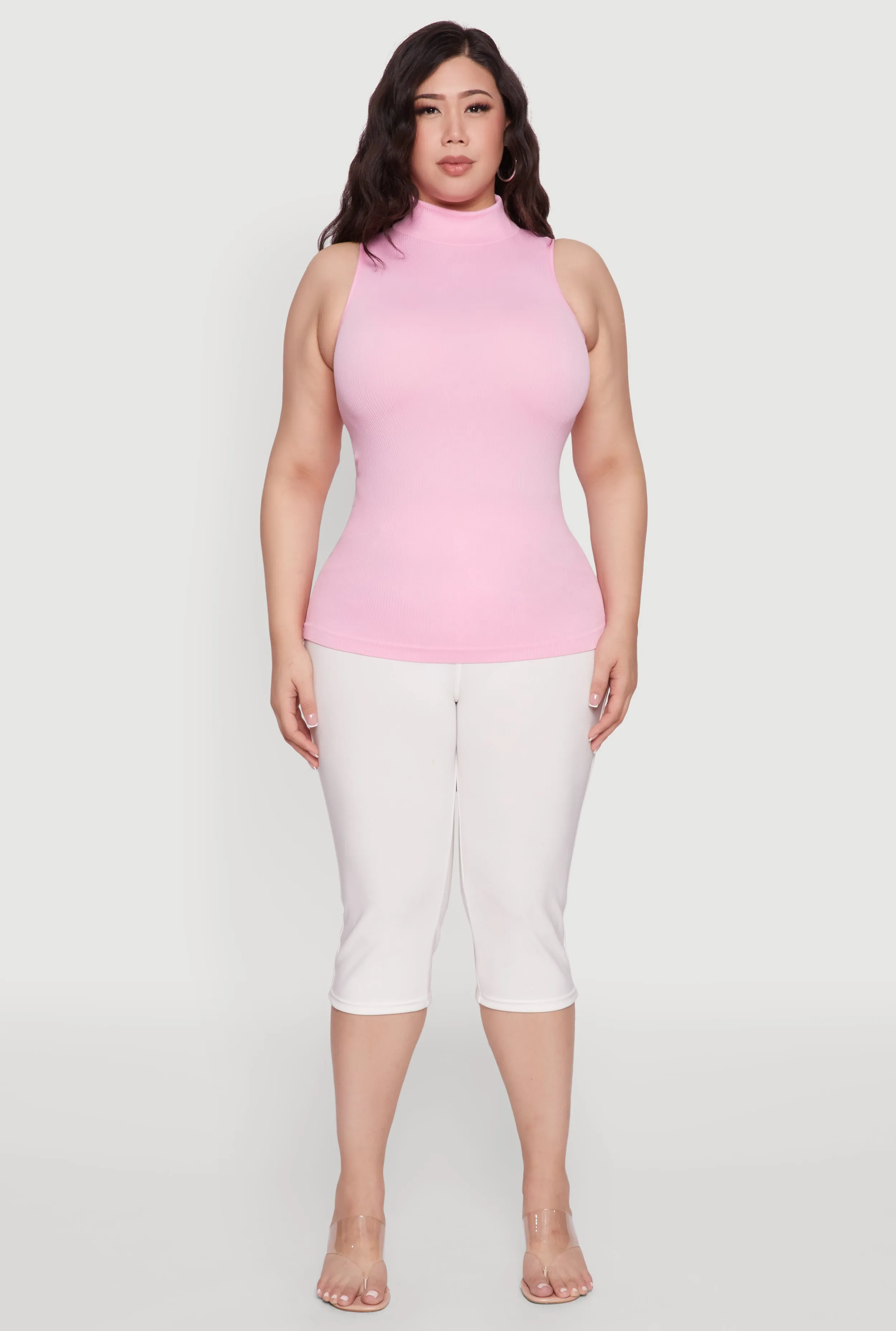 Plus Size Seamless Mock Neck Rib Knit Tank Top sold by Rainbow