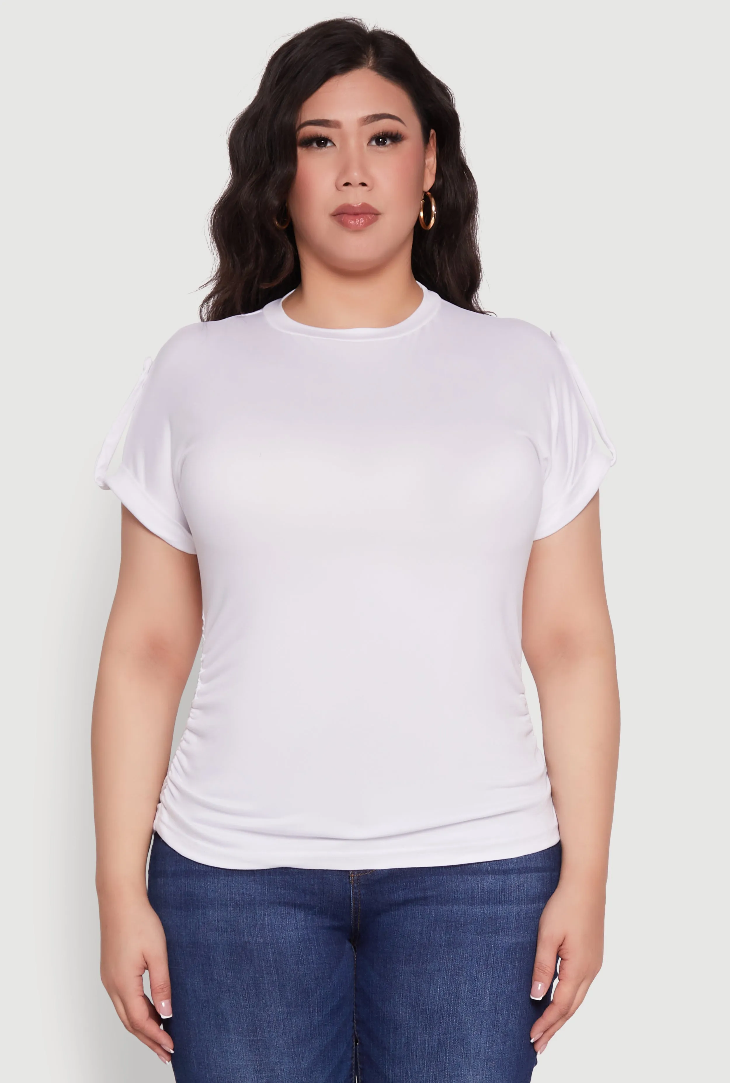 Plus Size Ruched Tabbed Short Sleeve Top sold by Rainbow product image thumbnail 2