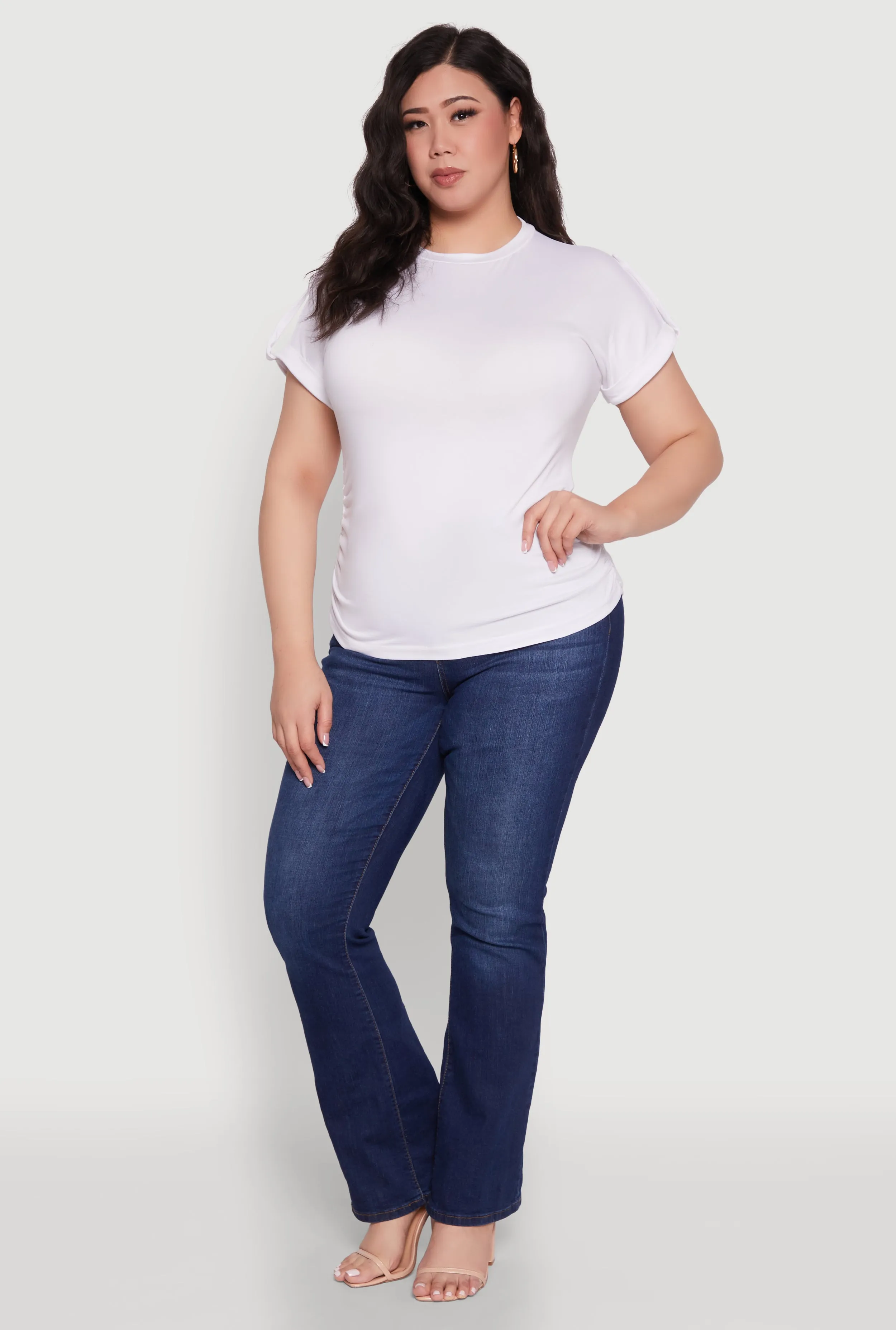 Plus Size Ruched Tabbed Short Sleeve Top sold by Rainbow