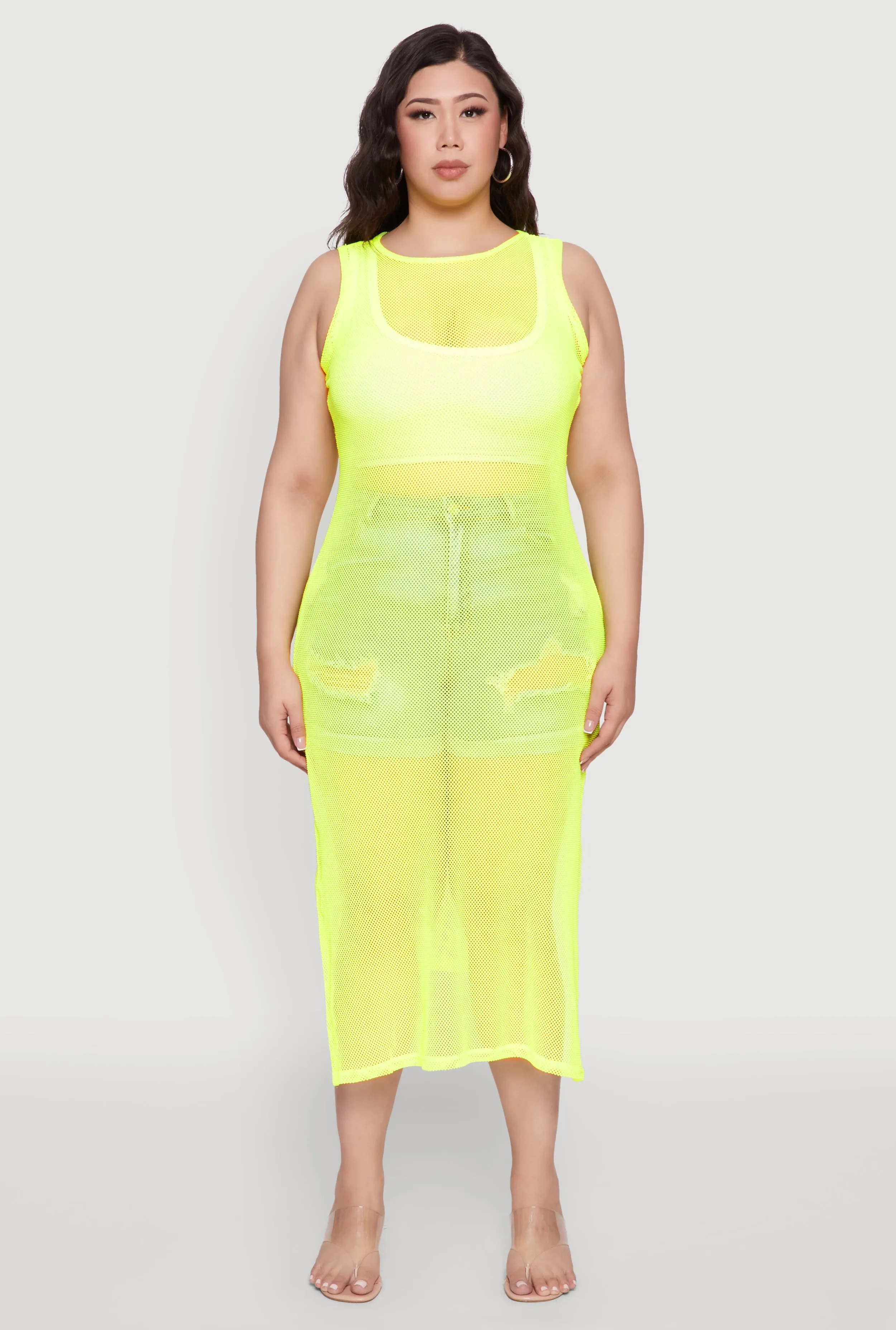 Plus Size Fishnet Side Slit Maxi Tank Top sold by Rainbow