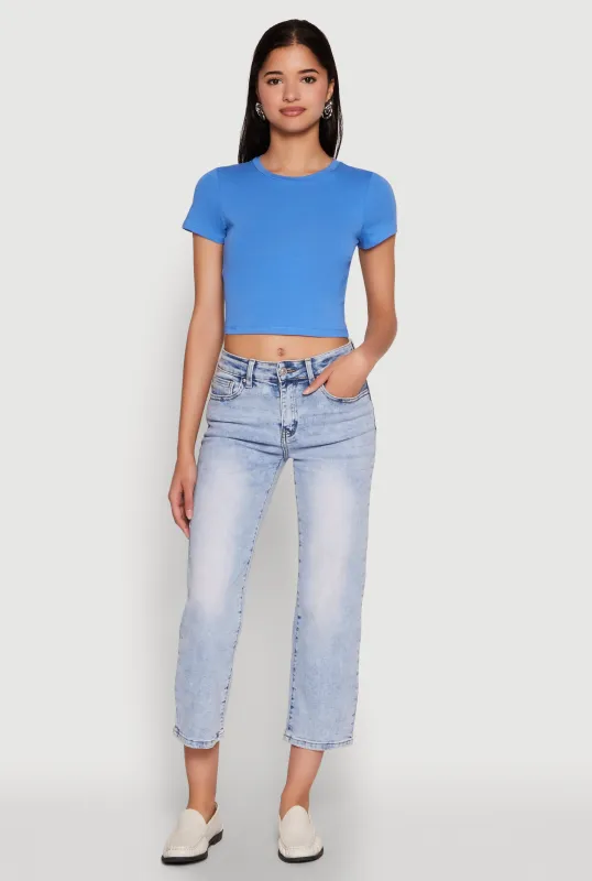 Cropped Short Sleeve Crew Neck Tee sold by Rainbow