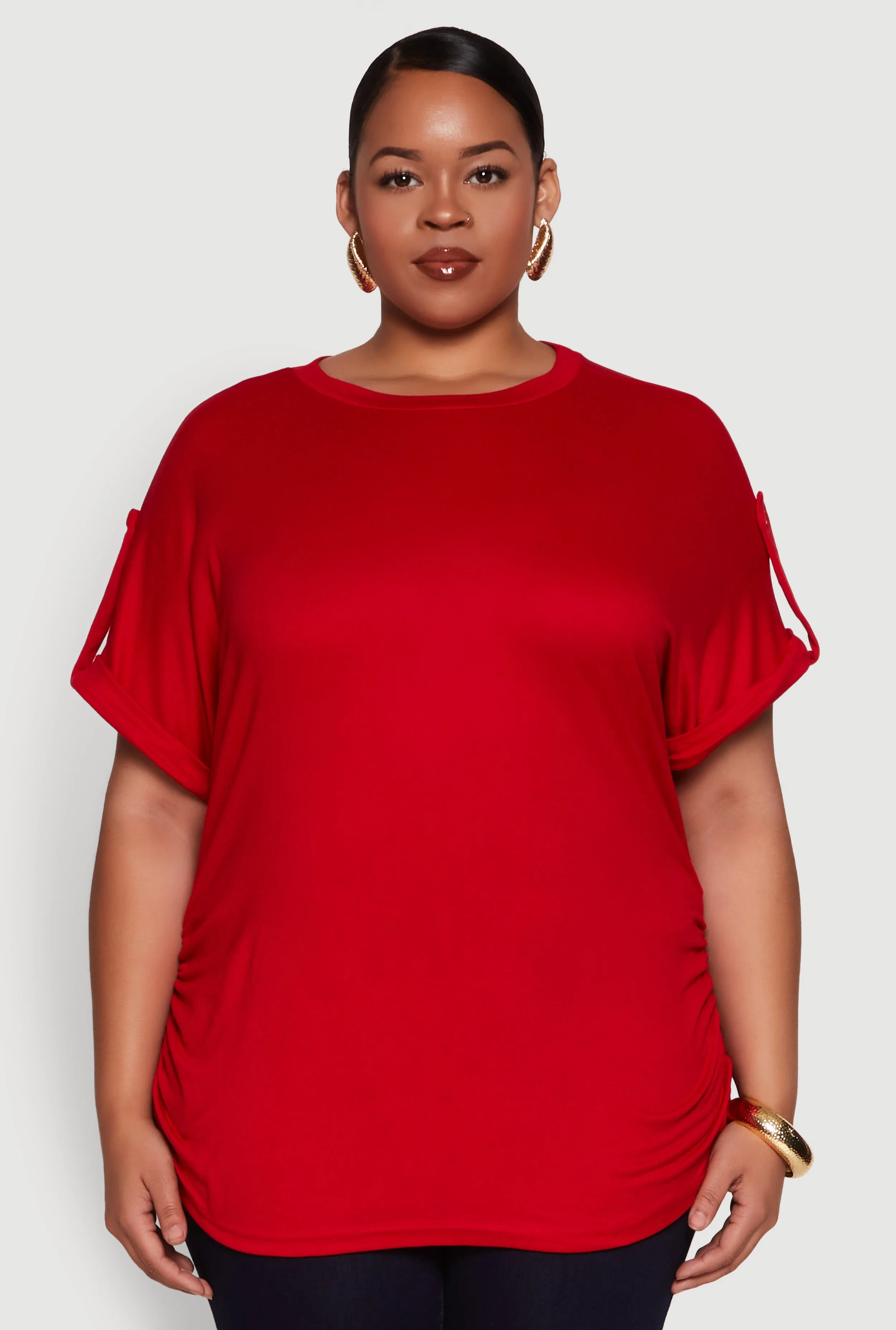 Plus Size Ruched Tabbed Short Sleeve Top sold by Rainbow product image thumbnail 2