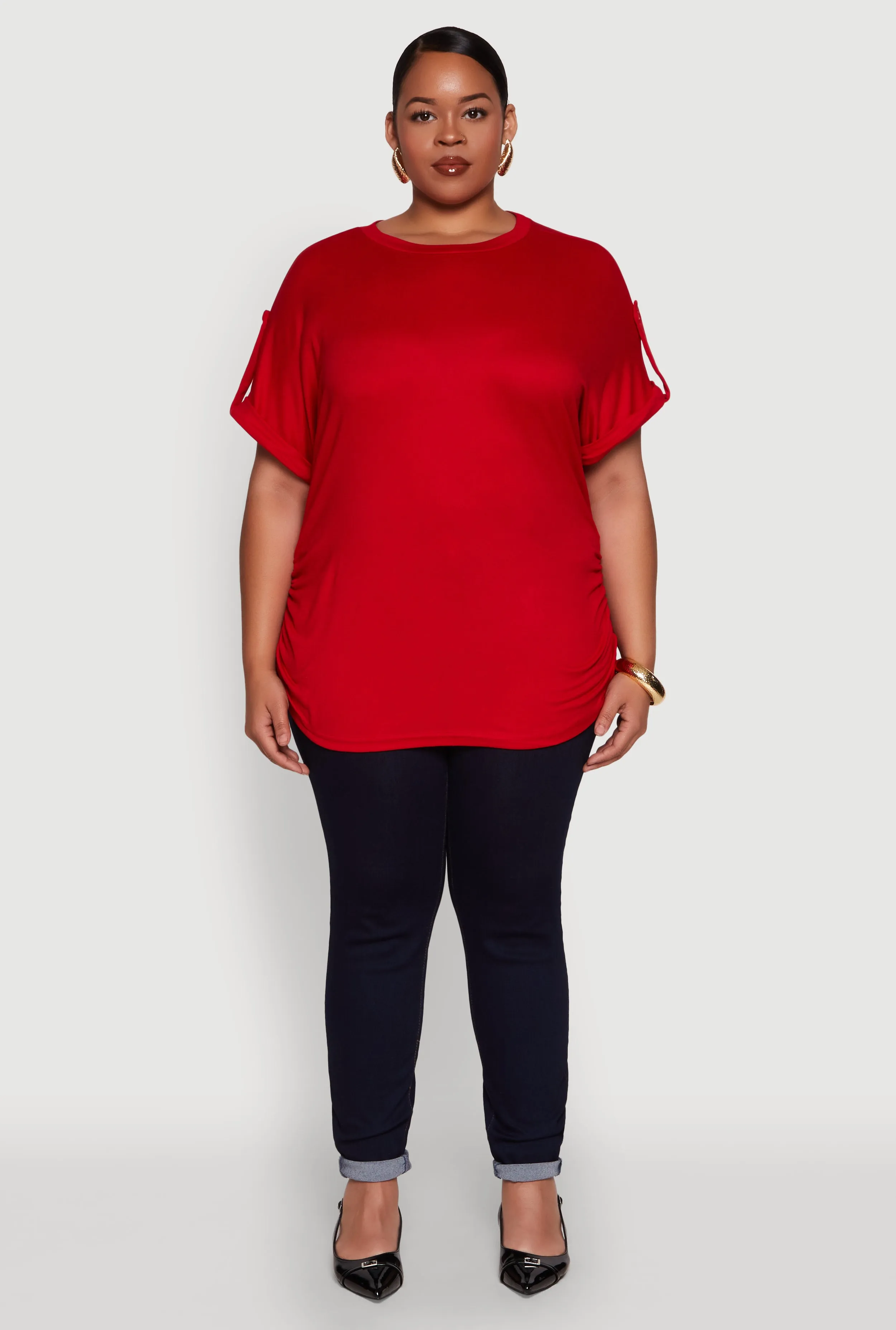 Plus Size Ruched Tabbed Short Sleeve Top sold by Rainbow product image thumbnail 3