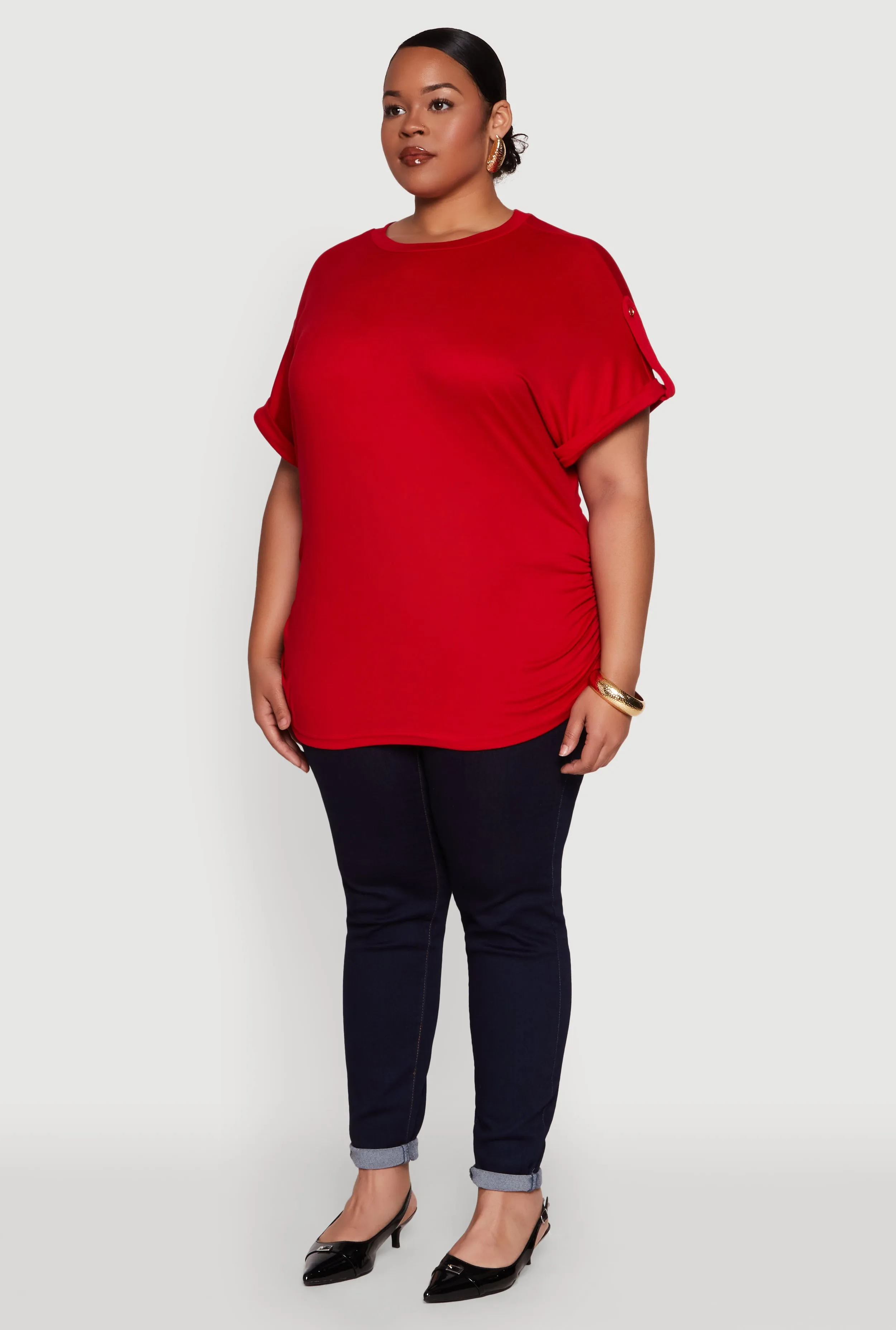 Plus Size Ruched Tabbed Short Sleeve Top sold by Rainbow product image thumbnail 5