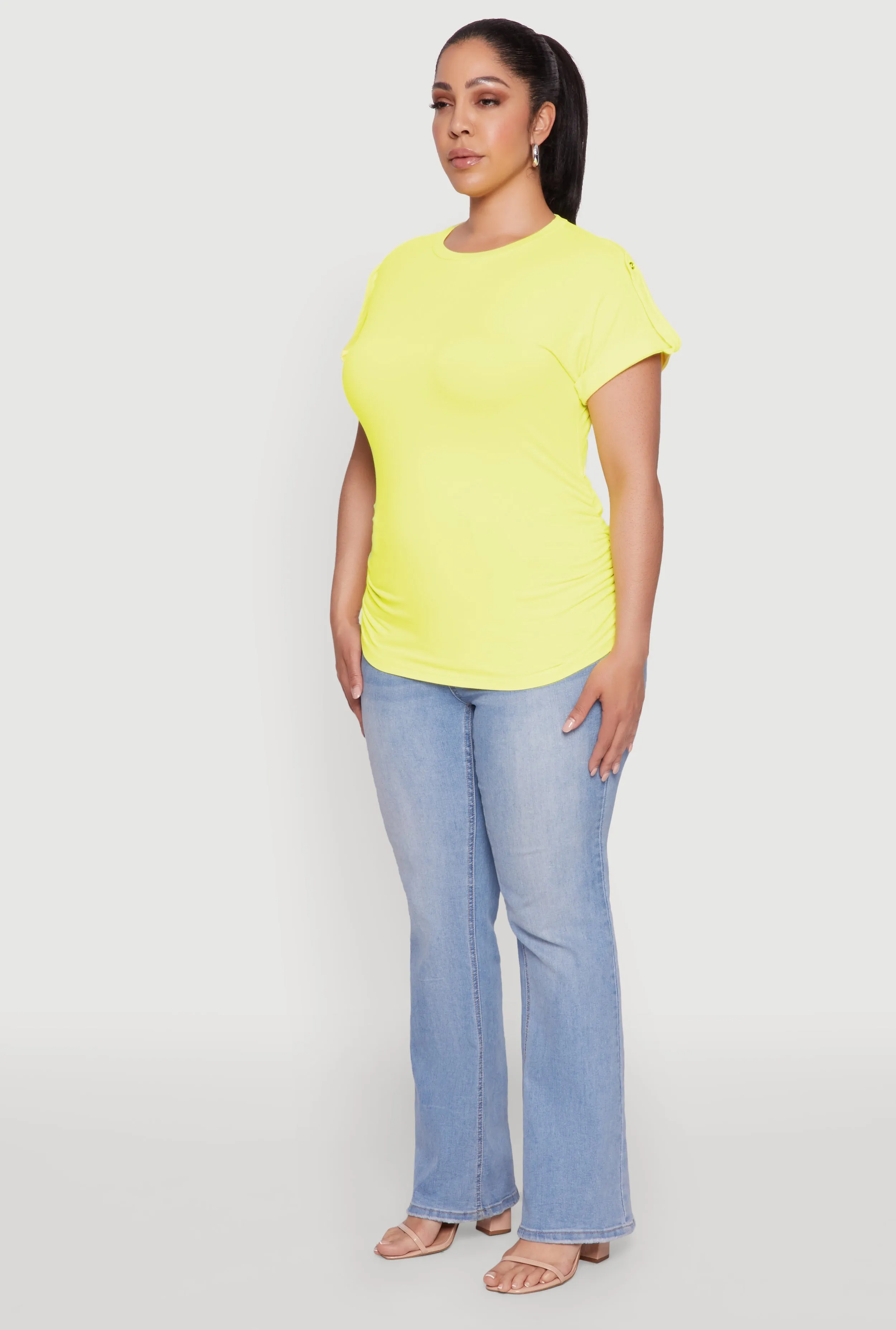 Plus Size Ruched Tabbed Short Sleeve Top sold by Rainbow product image thumbnail 5