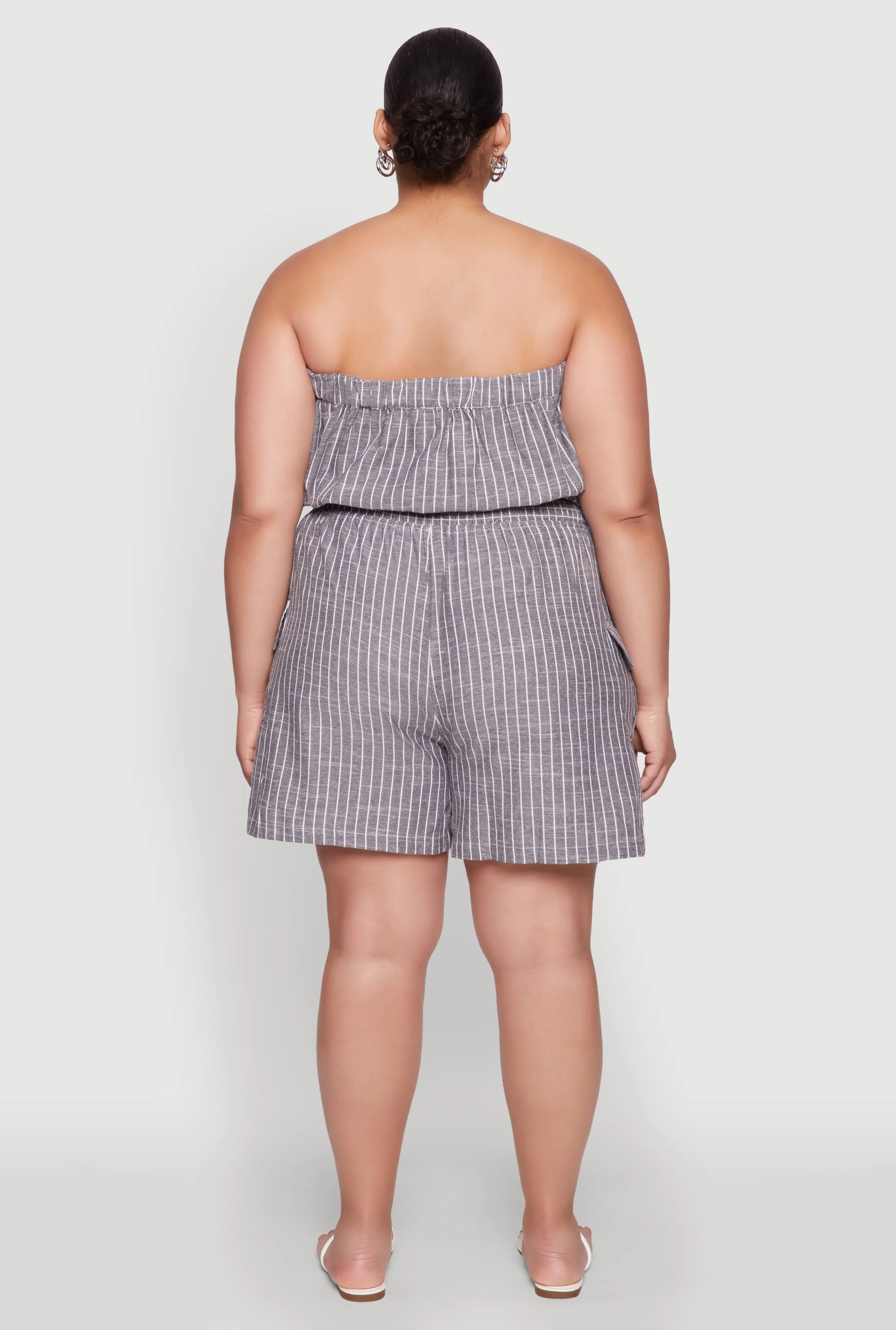 Plus Size Tie Waist Belted Pinstripe Romper sold by Rainbow product image thumbnail 5