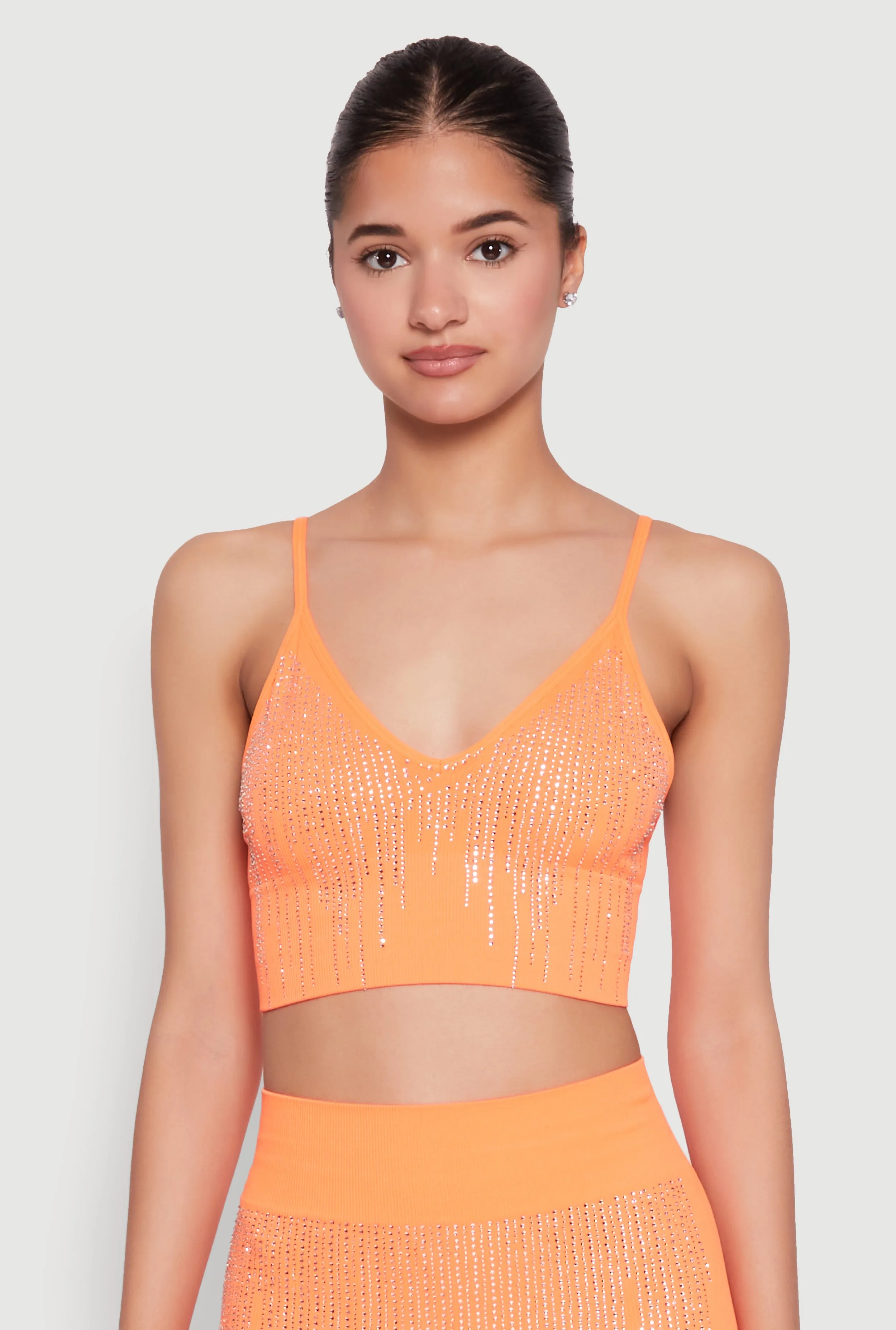Seamless Rhinestone Ribbed Crop Top sold by Rainbow