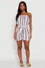 Striped Tie Waist Belted Cargo Pocket Romper sold by Rainbow