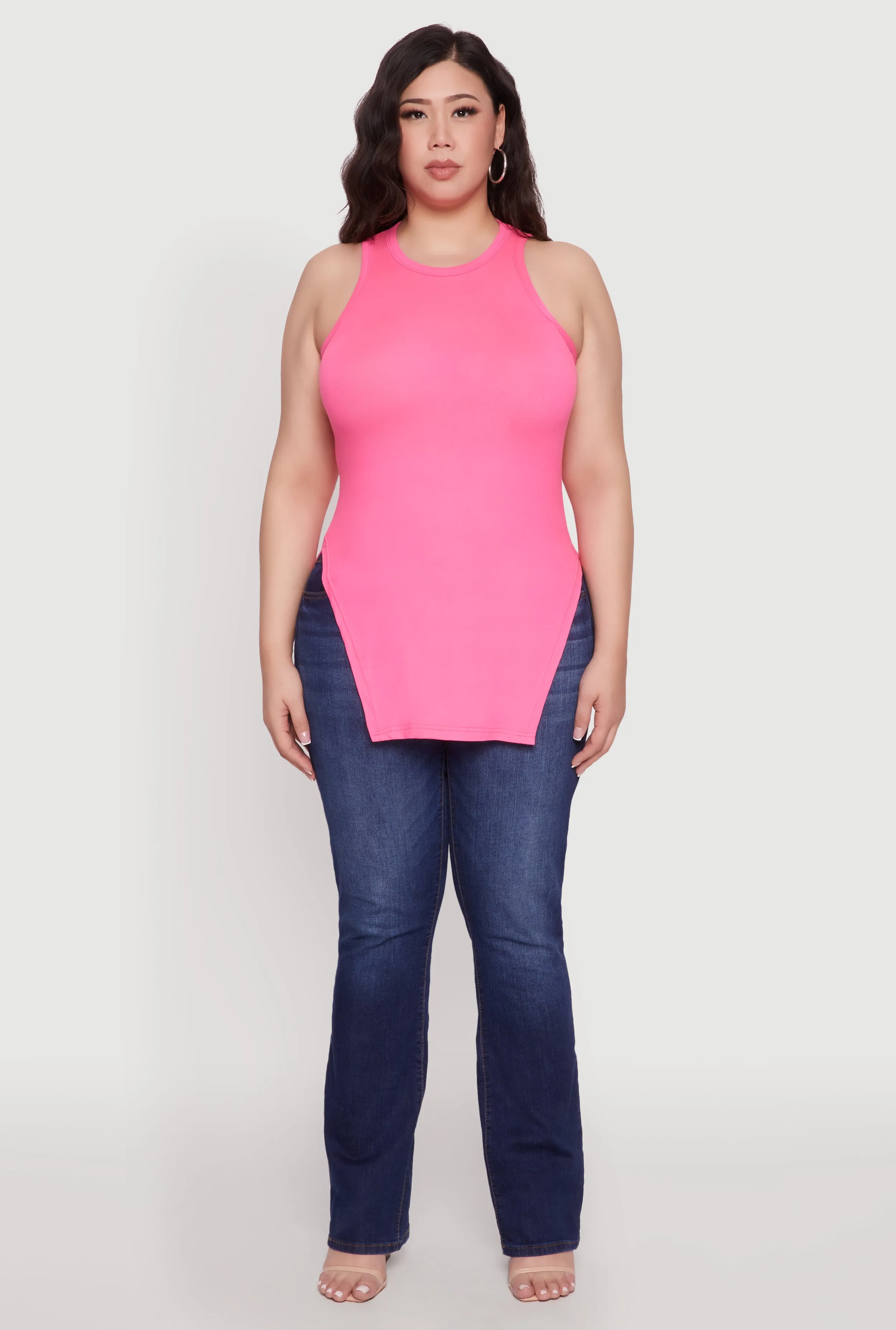 Plus Size Side Slit Crew Neck Tank Top sold by Rainbow