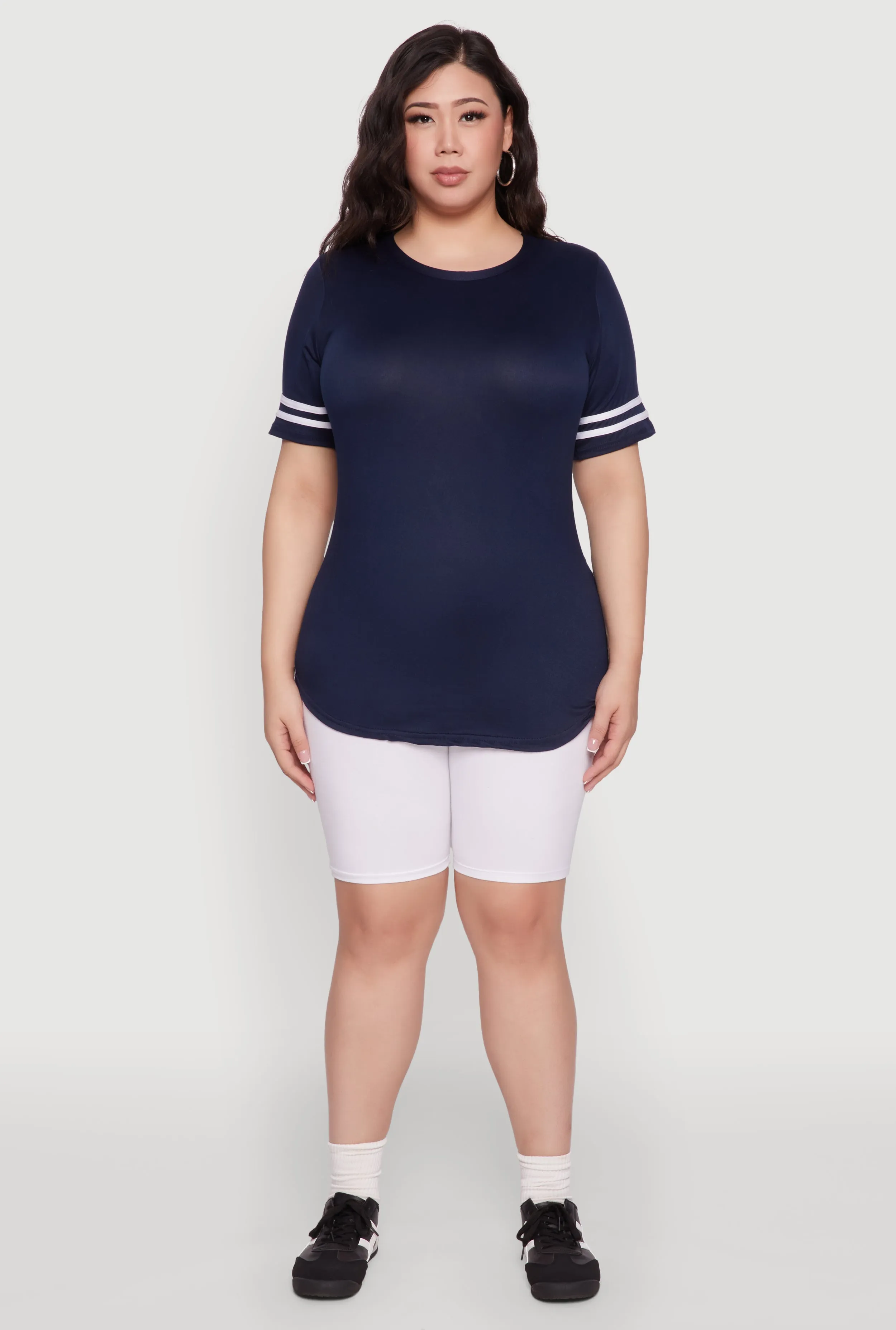 Plus Size Varsity Stripe Detail Short Sleeve Tee sold by Rainbow