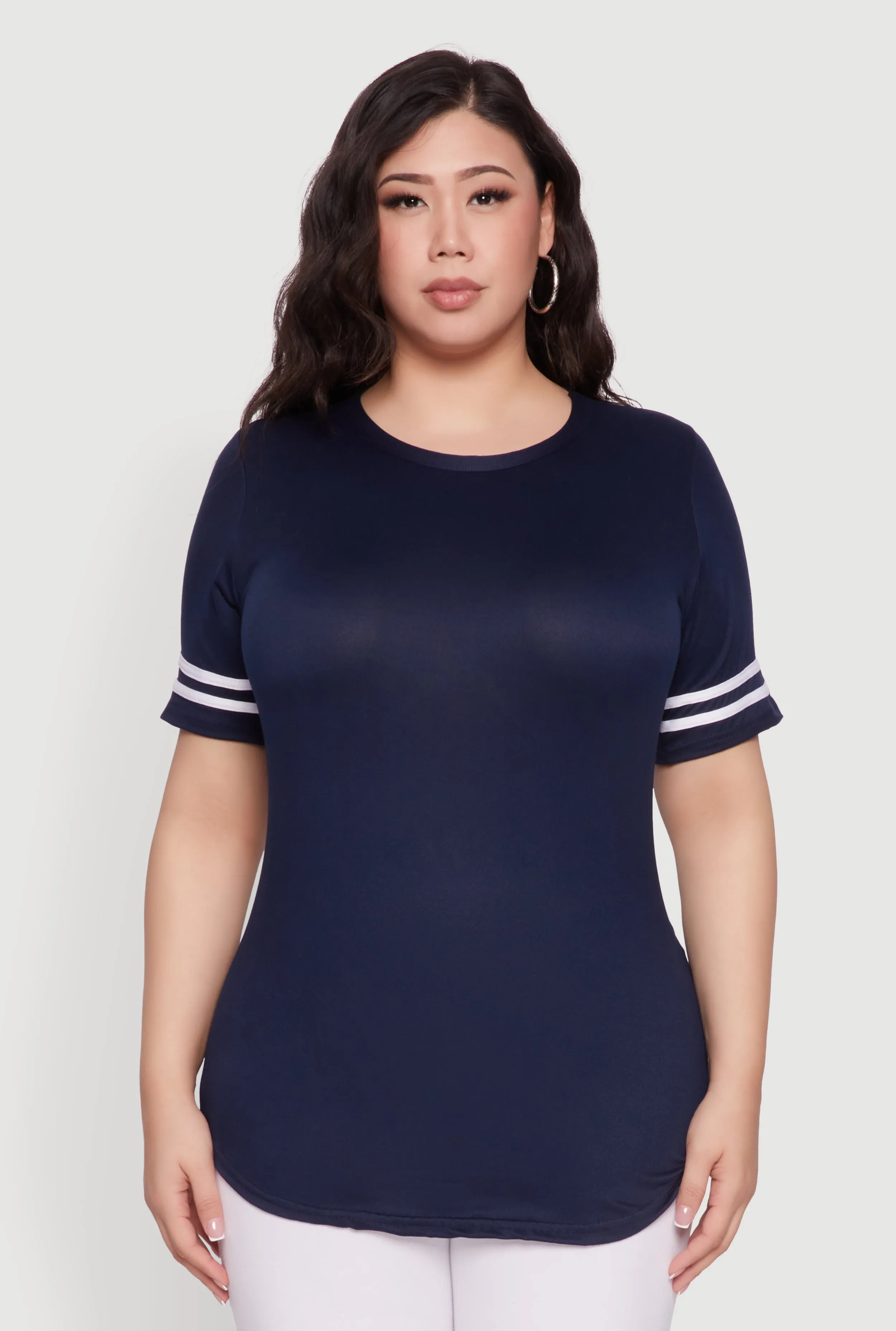 Plus Size Varsity Stripe Detail Short Sleeve Tee sold by Rainbow product image thumbnail 2