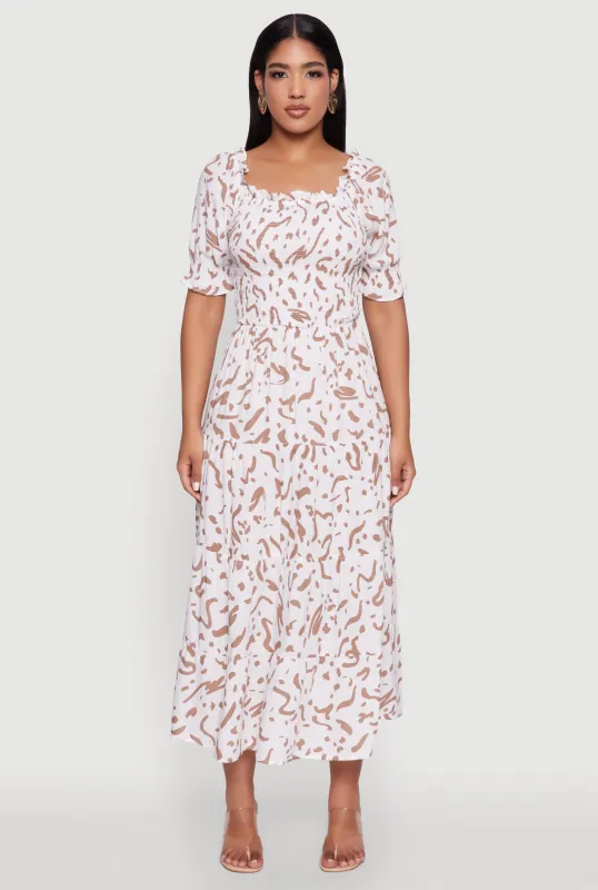 Patterned Smocked Maxi Peasant Dress sold by Rainbow