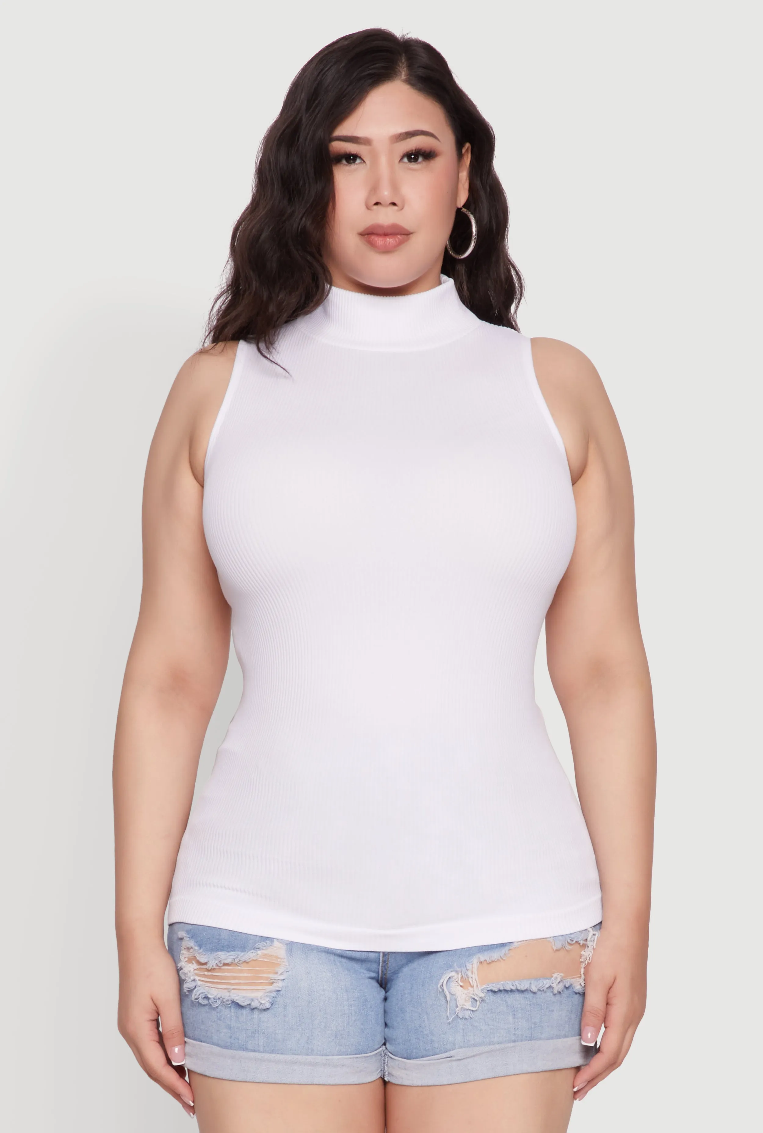 Plus Size Seamless Mock Neck Rib Knit Tank Top sold by Rainbow product image thumbnail 2