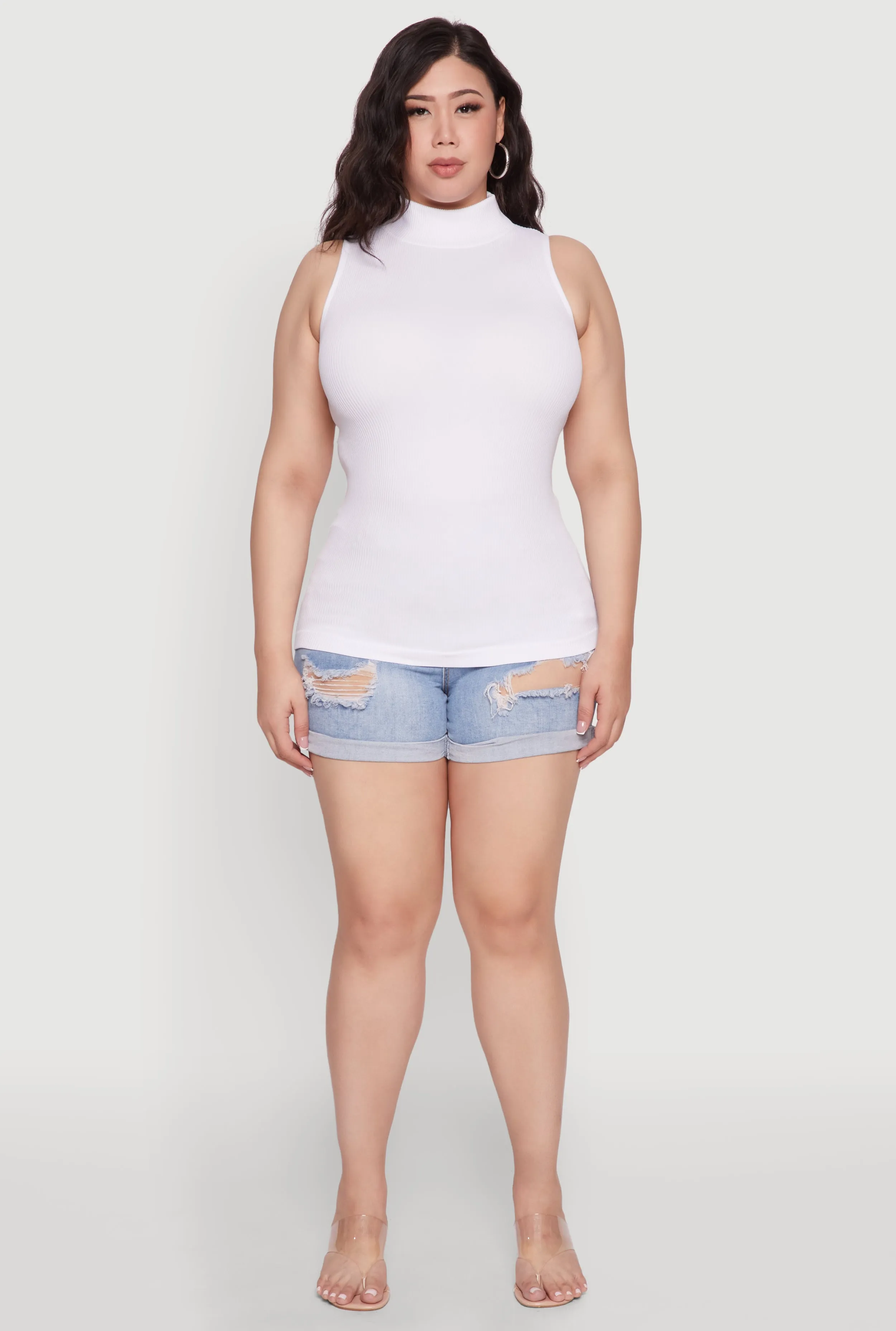 Plus Size Seamless Mock Neck Rib Knit Tank Top sold by Rainbow