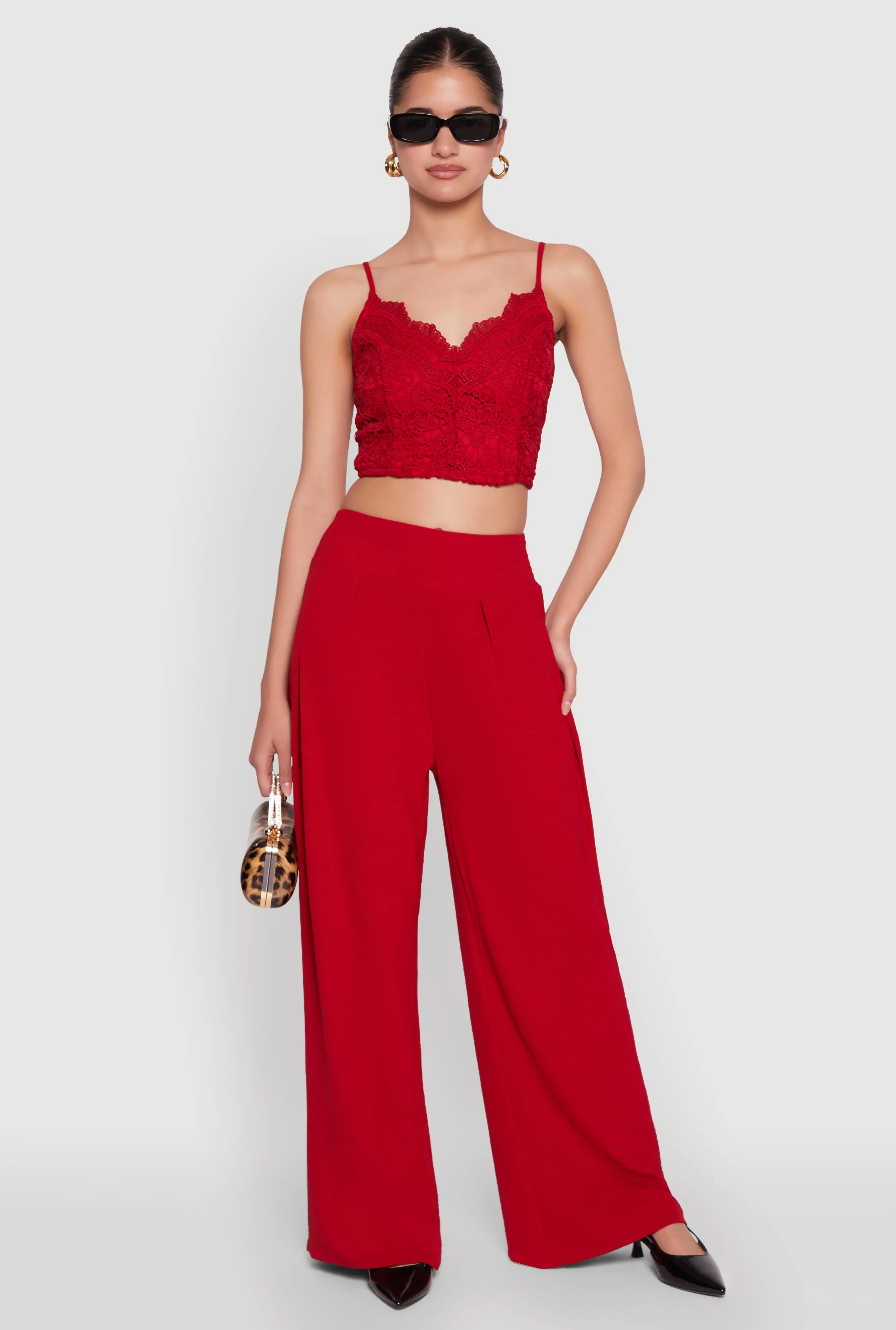 Lace Overlay Smocked Back Crop Top sold by Rainbow product image thumbnail 2