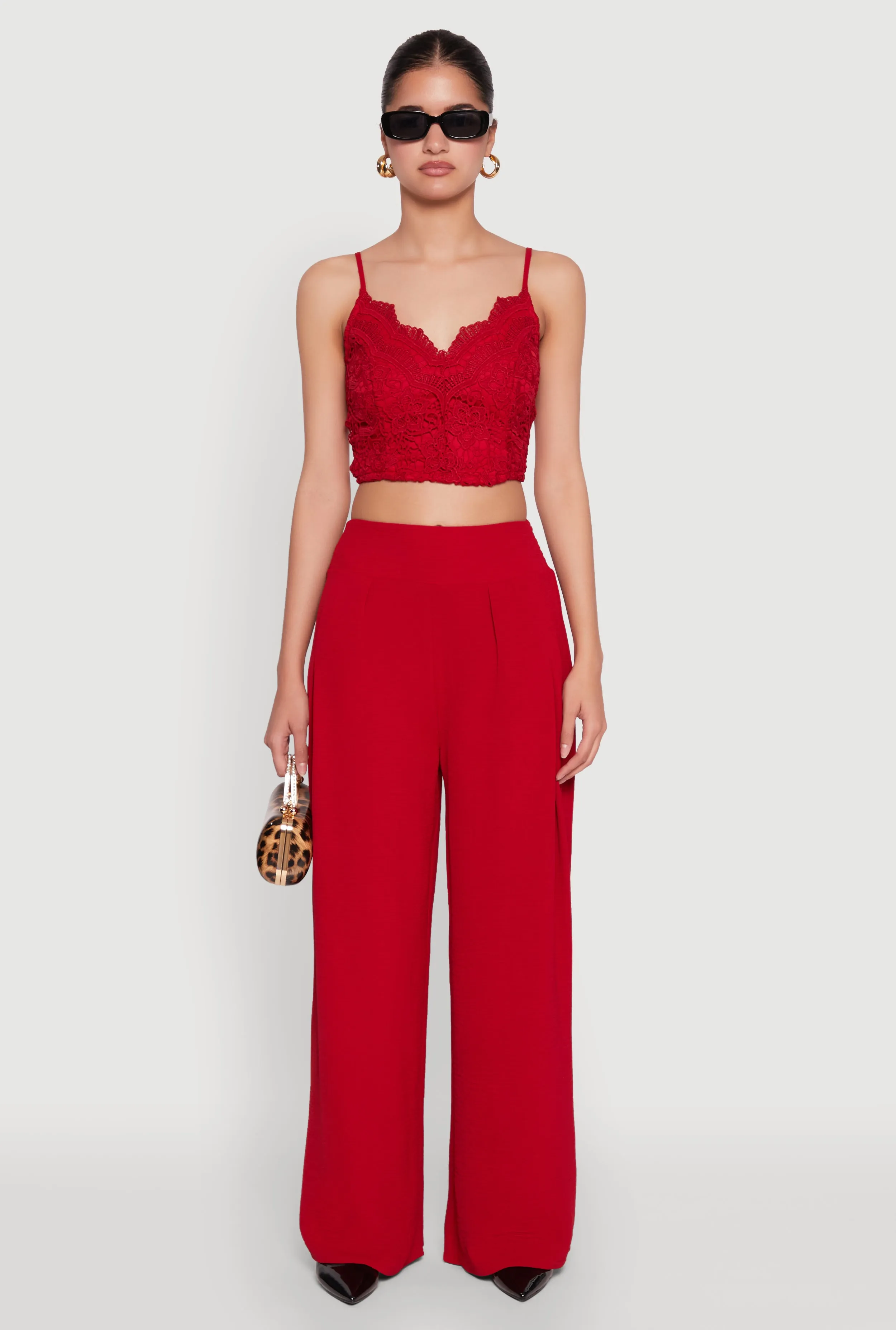 Lace Overlay Smocked Back Crop Top sold by Rainbow product image thumbnail 3