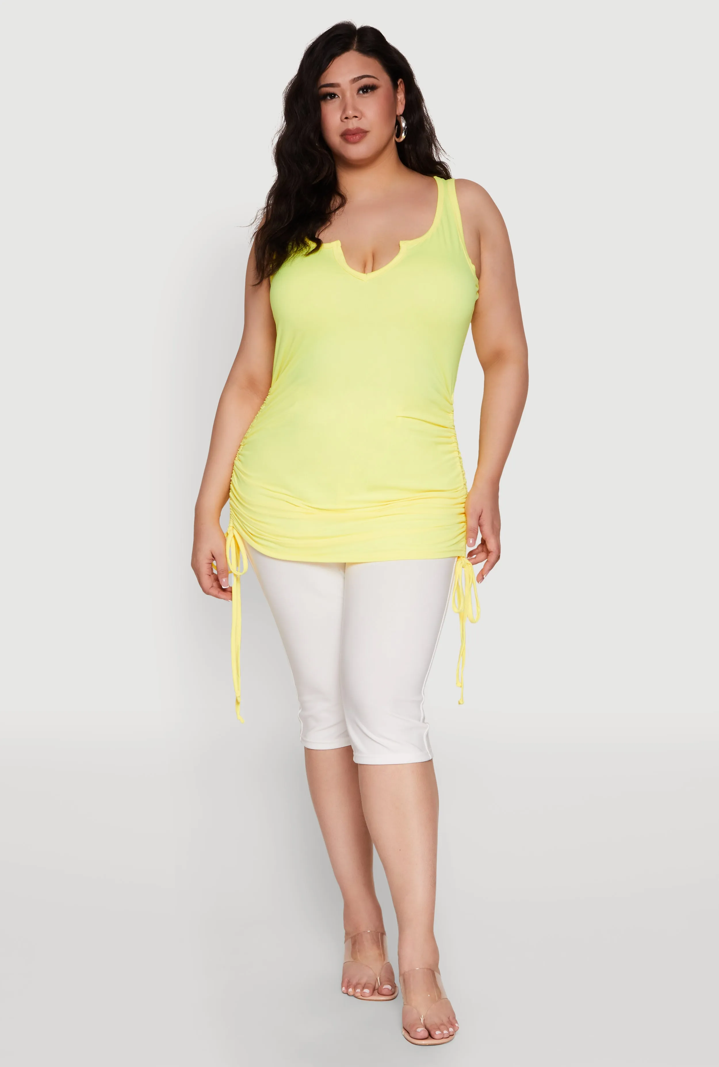 Plus Size Ruched Notch Neck Tank Top sold by Rainbow