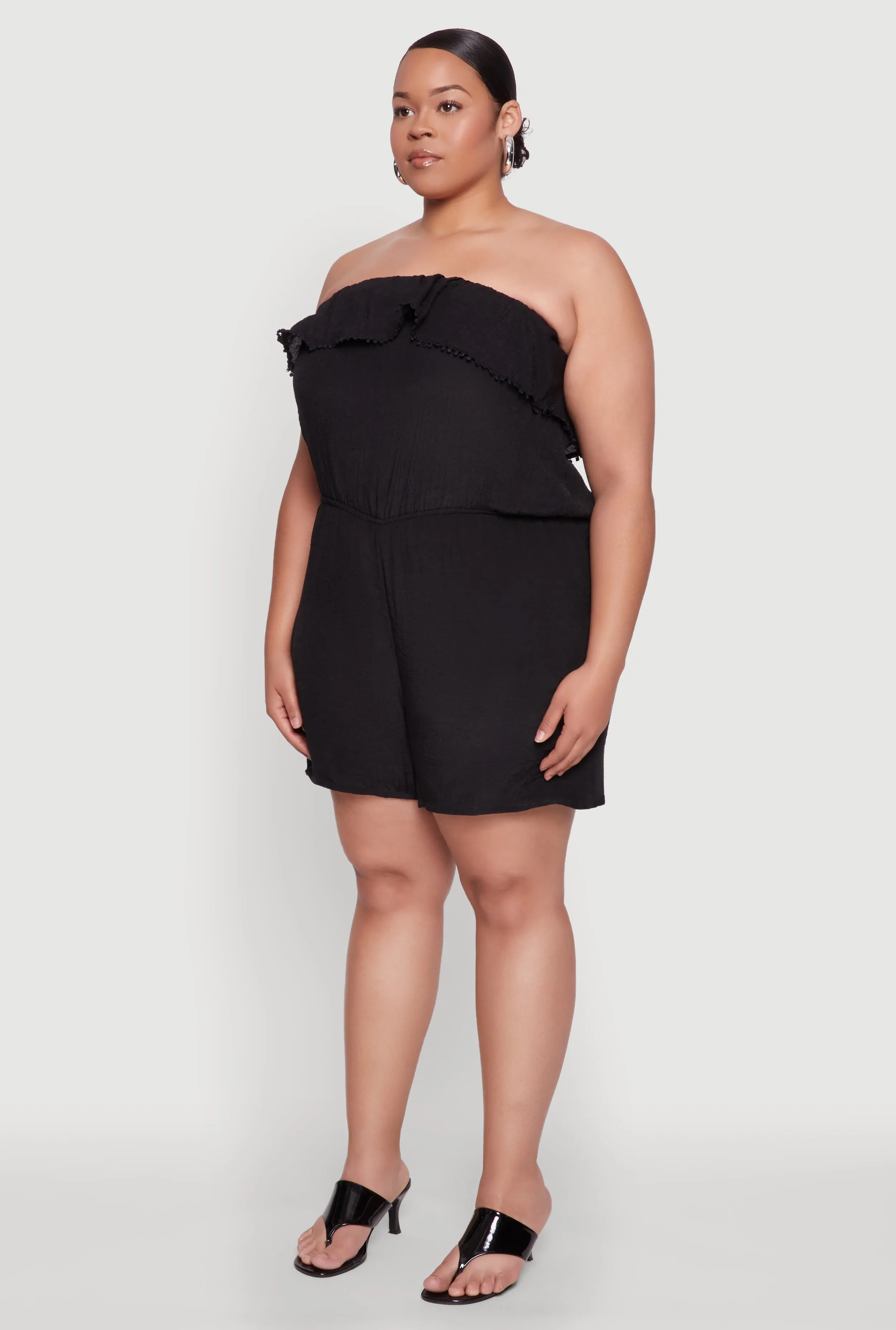 Plus Size Gauze Knit Ruffle Overlay Romper sold by Rainbow product image thumbnail 3