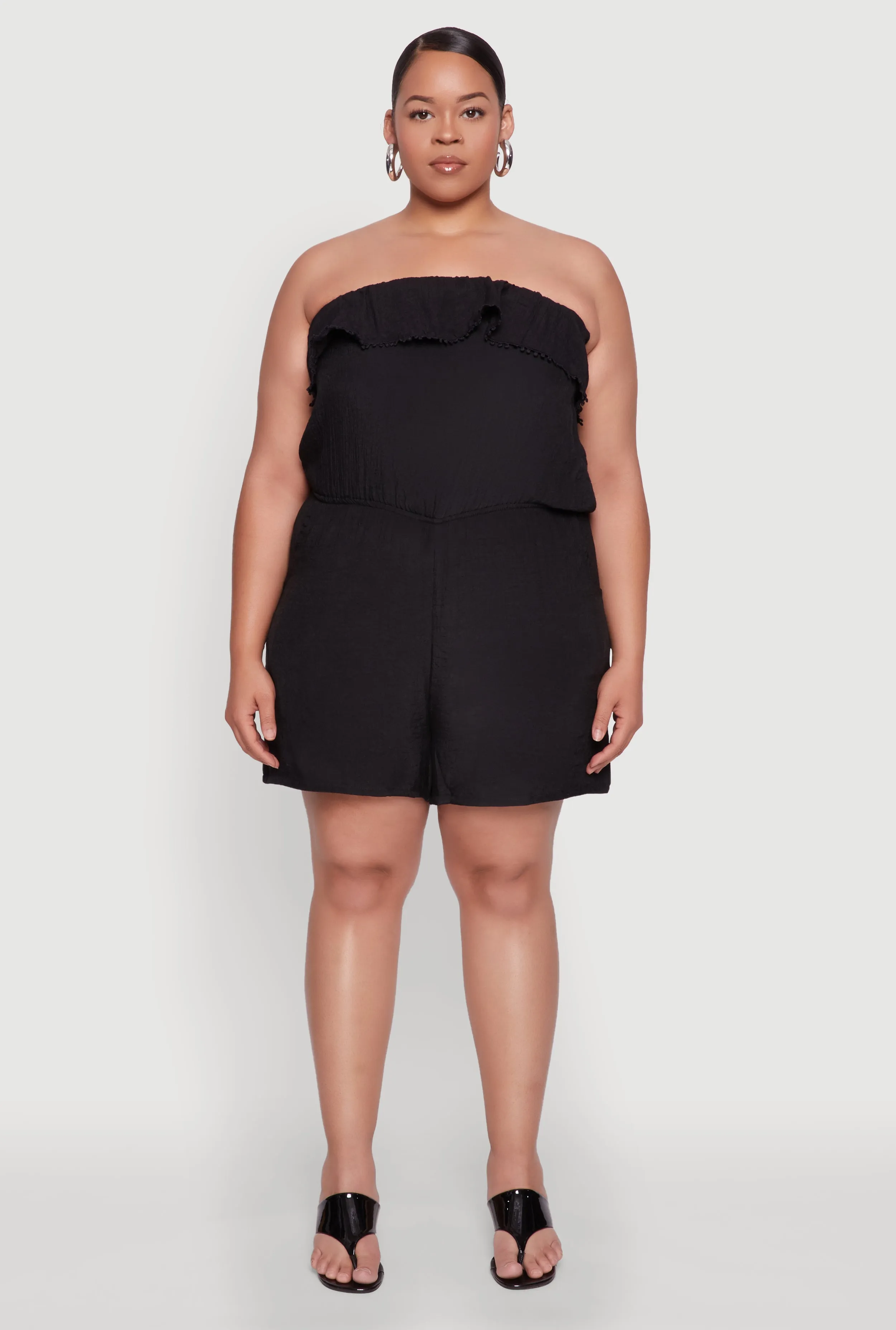 Plus Size Gauze Knit Ruffle Overlay Romper sold by Rainbow