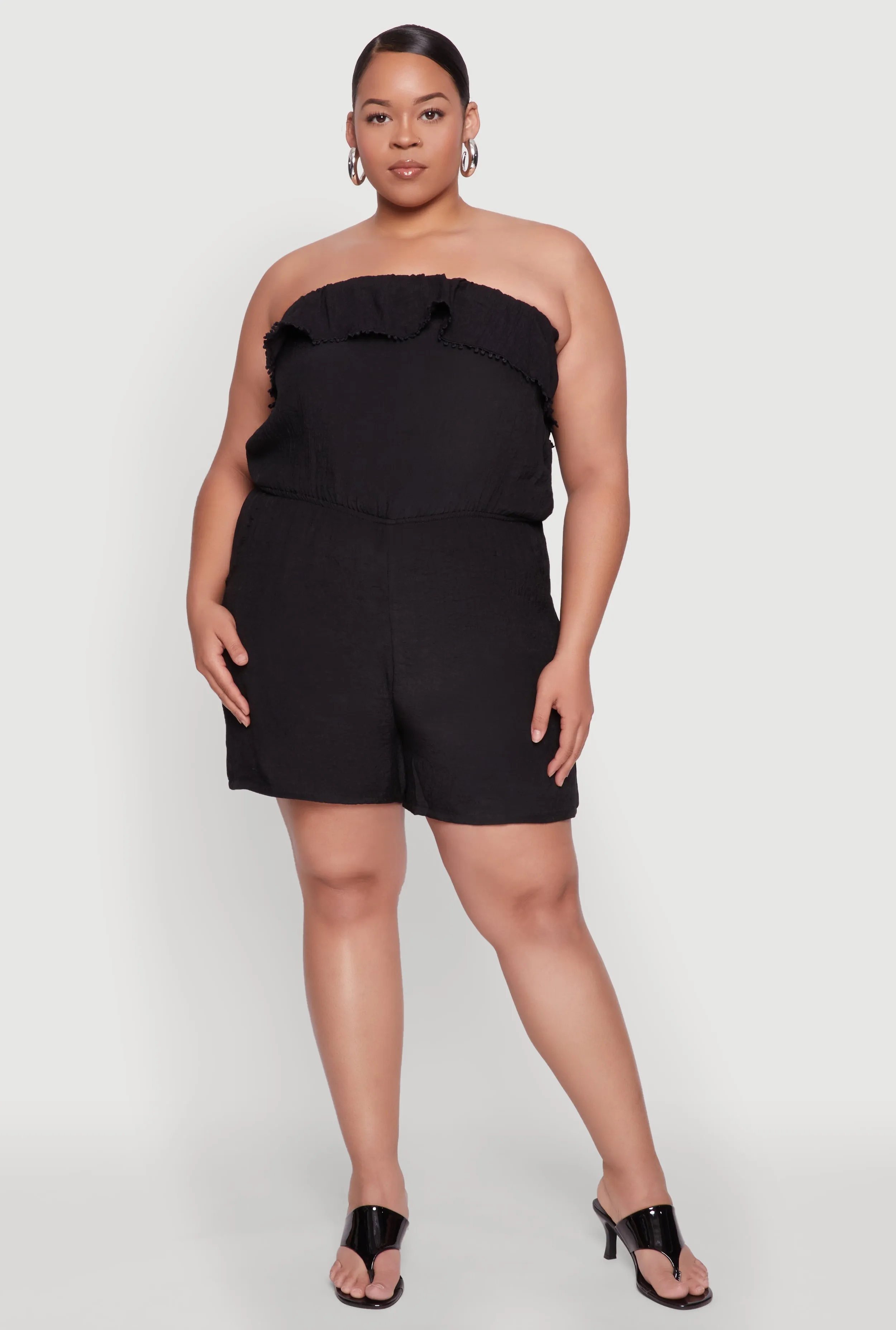 Plus Size Gauze Knit Ruffle Overlay Romper sold by Rainbow product image thumbnail 2