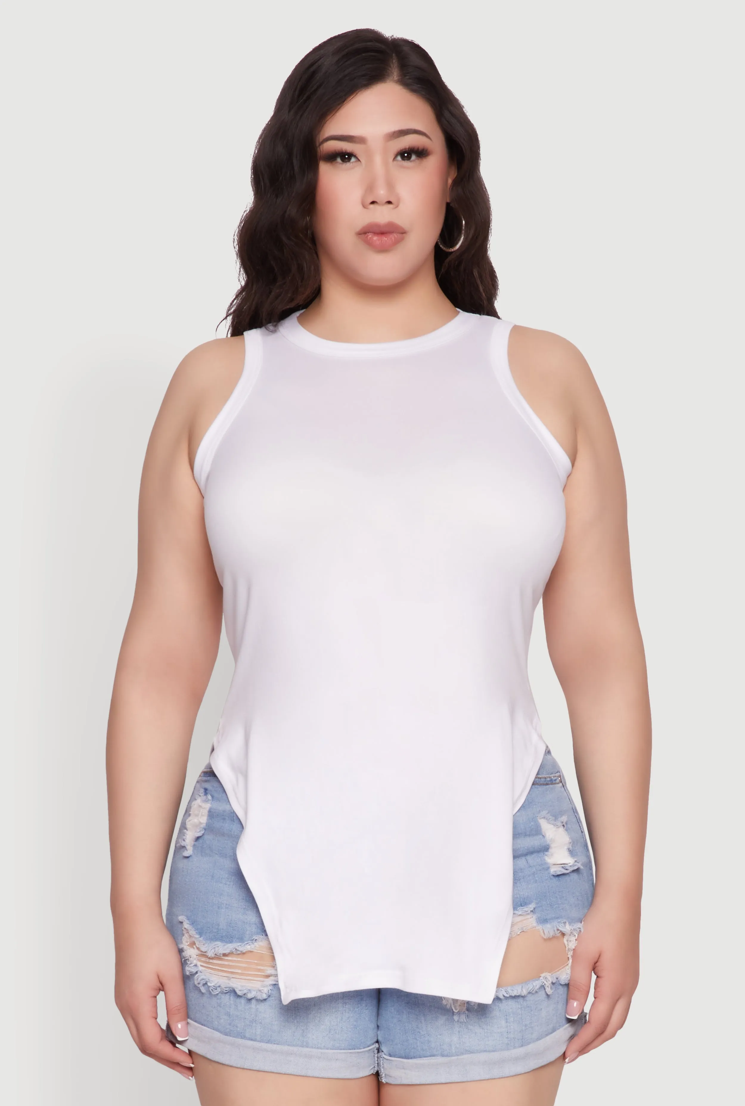 Plus Size Side Slit Crew Neck Tank Top sold by Rainbow product image thumbnail 2